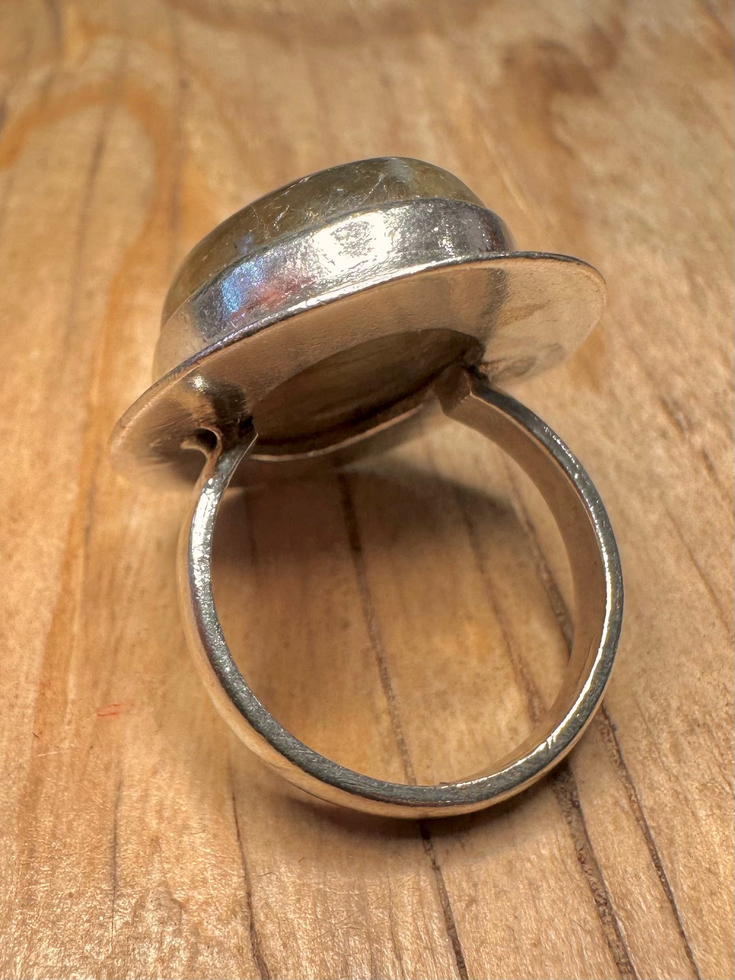 Vintage Labradorite Oval 925 Sterling Silver Size R Ring