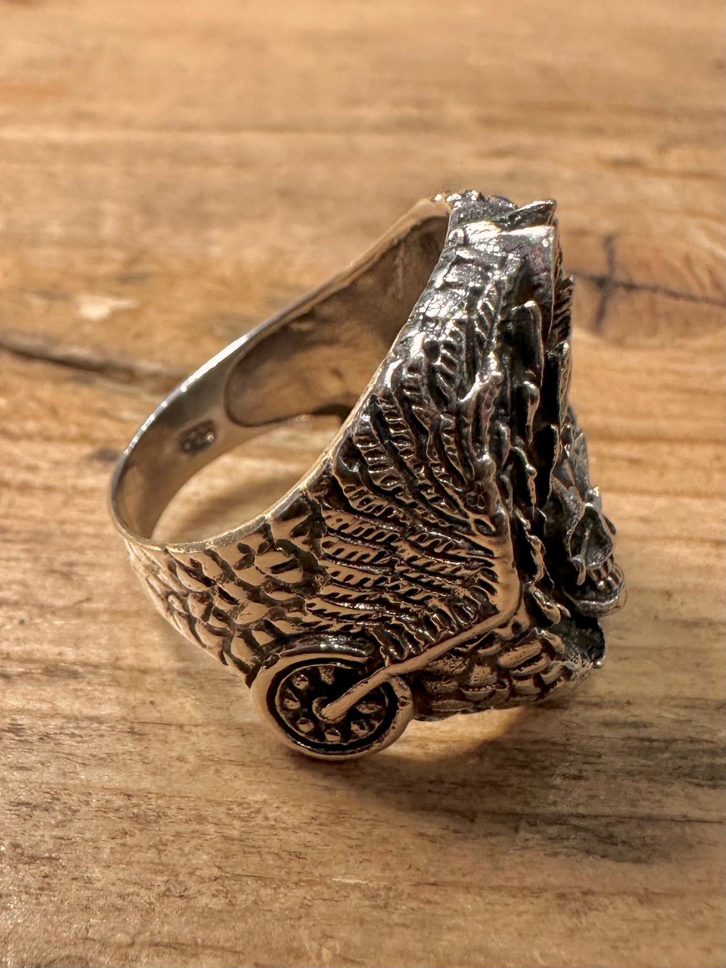 Vintage Skull Wings 925 Silver Size R Ring
