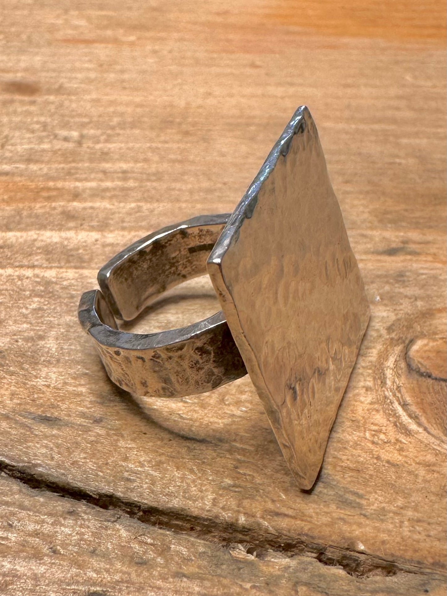 Abstract 2001 Hammered Square 925 Silver Size K1/2 Ring