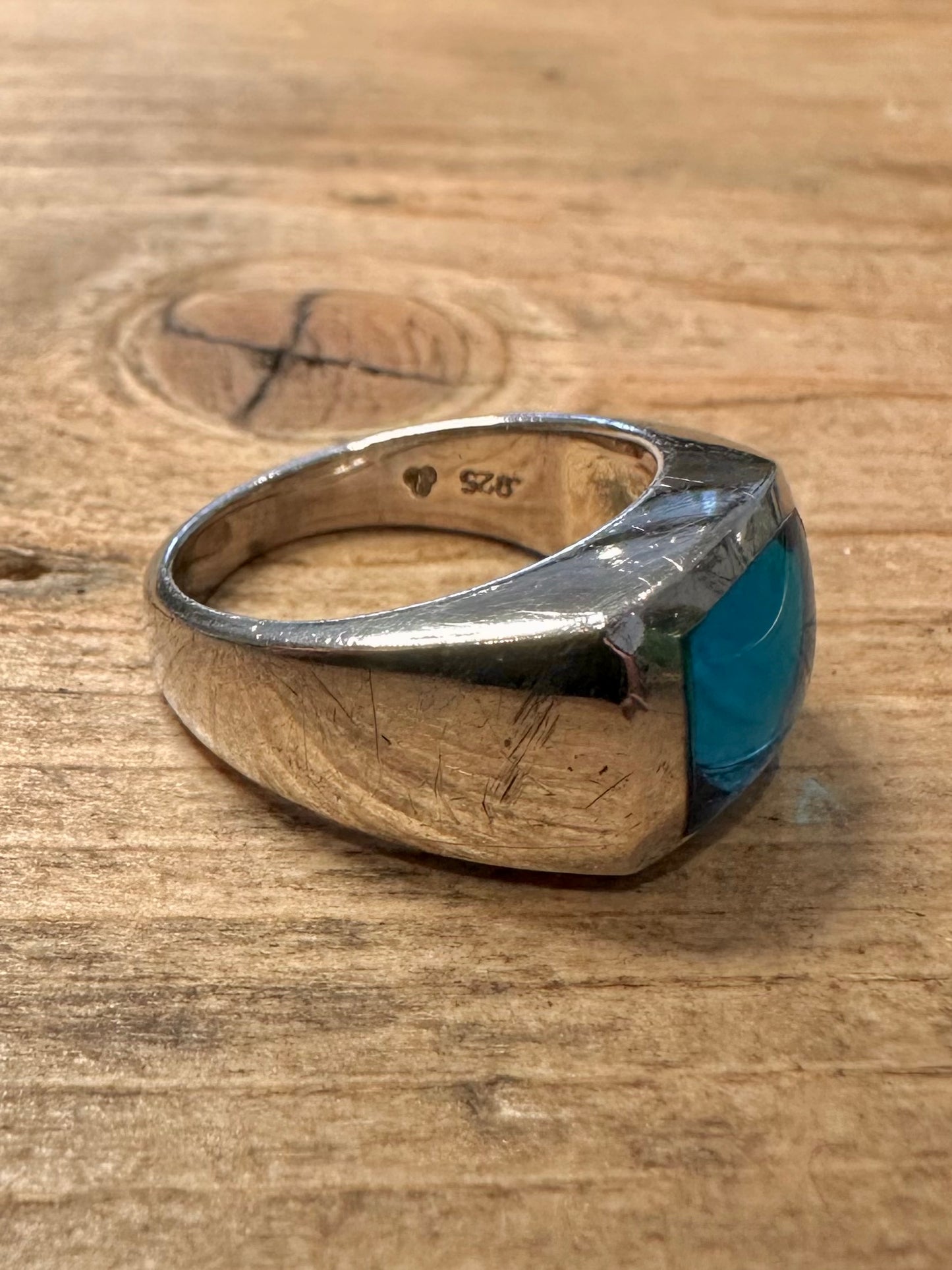 Abstract Blue Dichroic 925 Silver Size P Ring