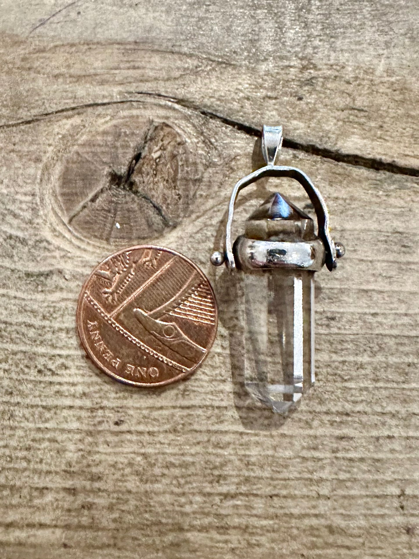 Vintage Ying and Yang Clear Pillar 925 Silver Pendant