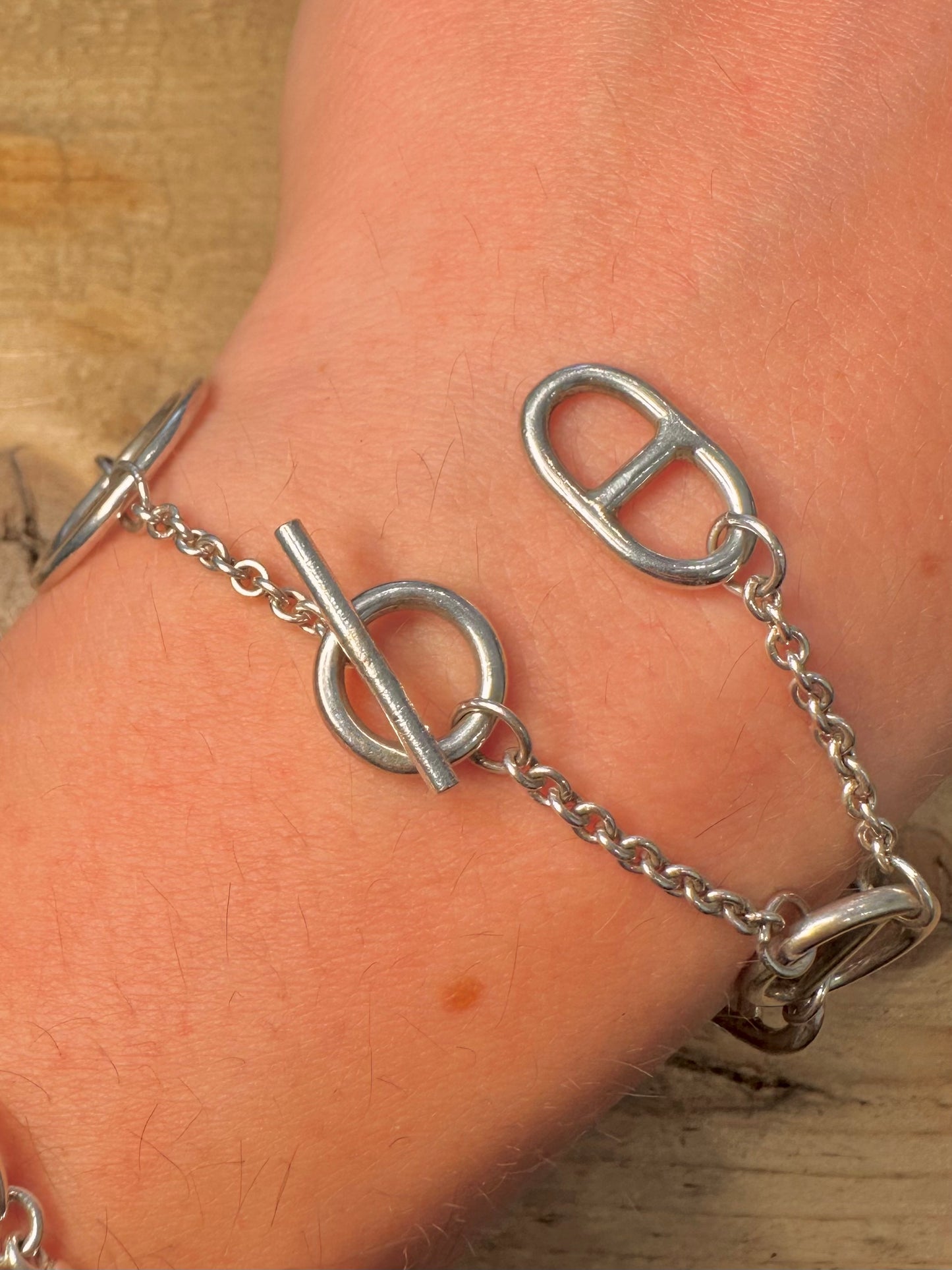 Abstract Hermes Style Chain 925 Silver 7 inch Bracelet