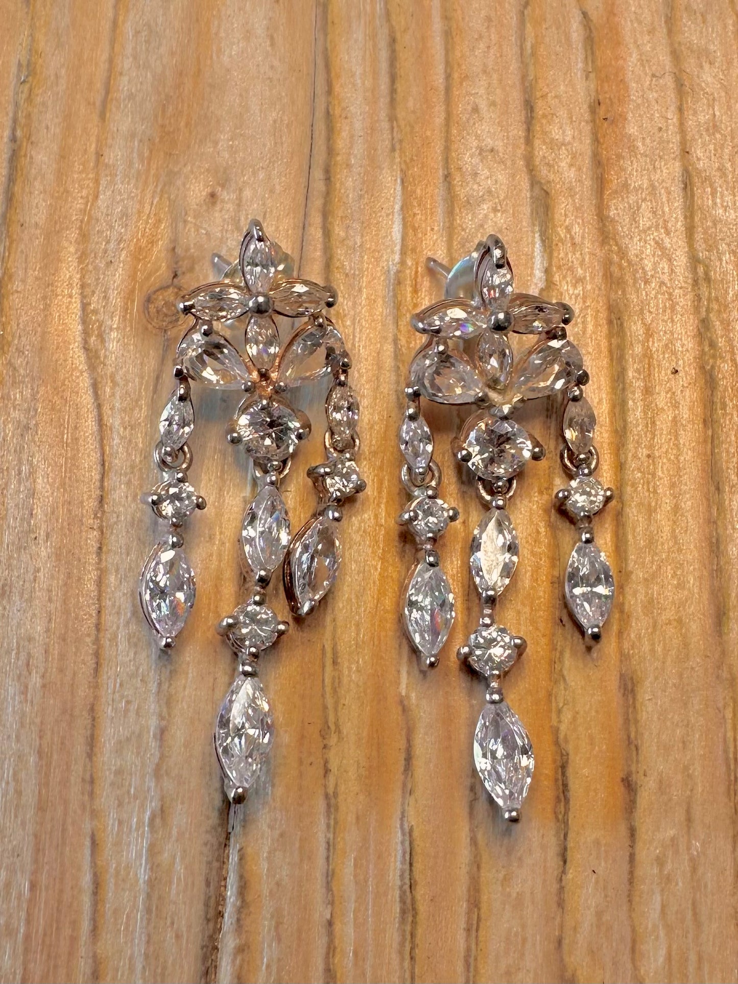 Vintage Elegant CZ Stone Dangle 925 Sterling Silver Earrings