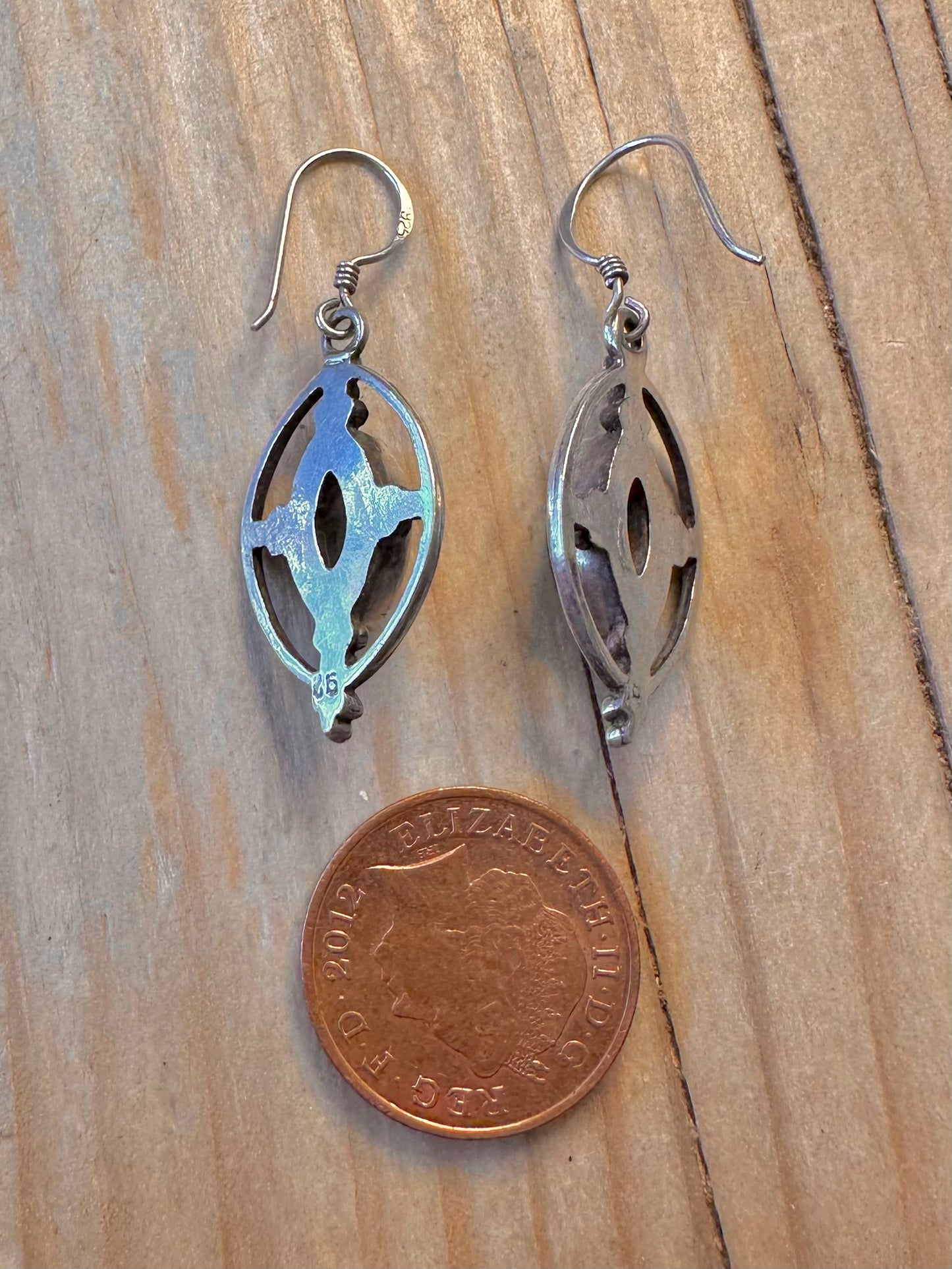 Vintage Ornate Labradorite 925 Silver Earrings