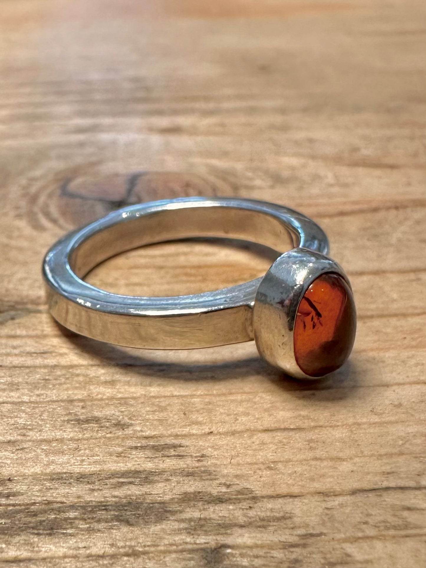 Modernist Amber Band 925 Silver Size P Ring