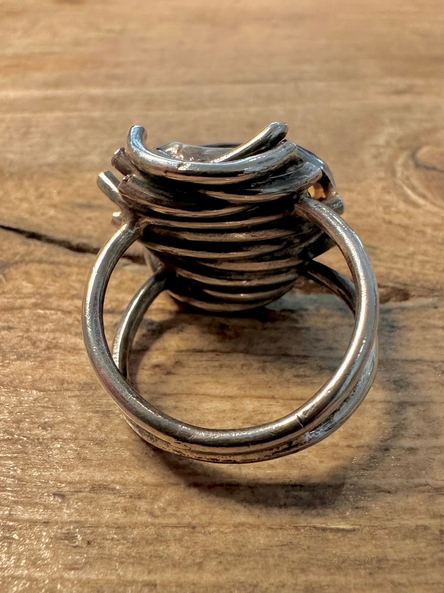 Modernist 1967 Citrine Maker SW 925 Silver Size L Ring