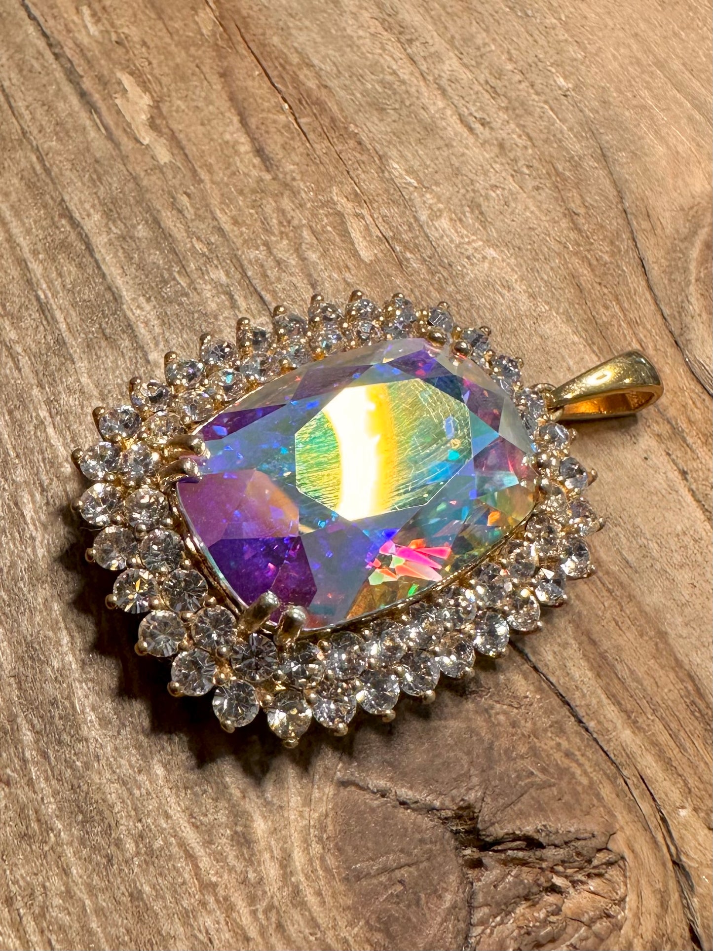 Modern Large Iridescent Stone Gold on 925 Silver Pendant