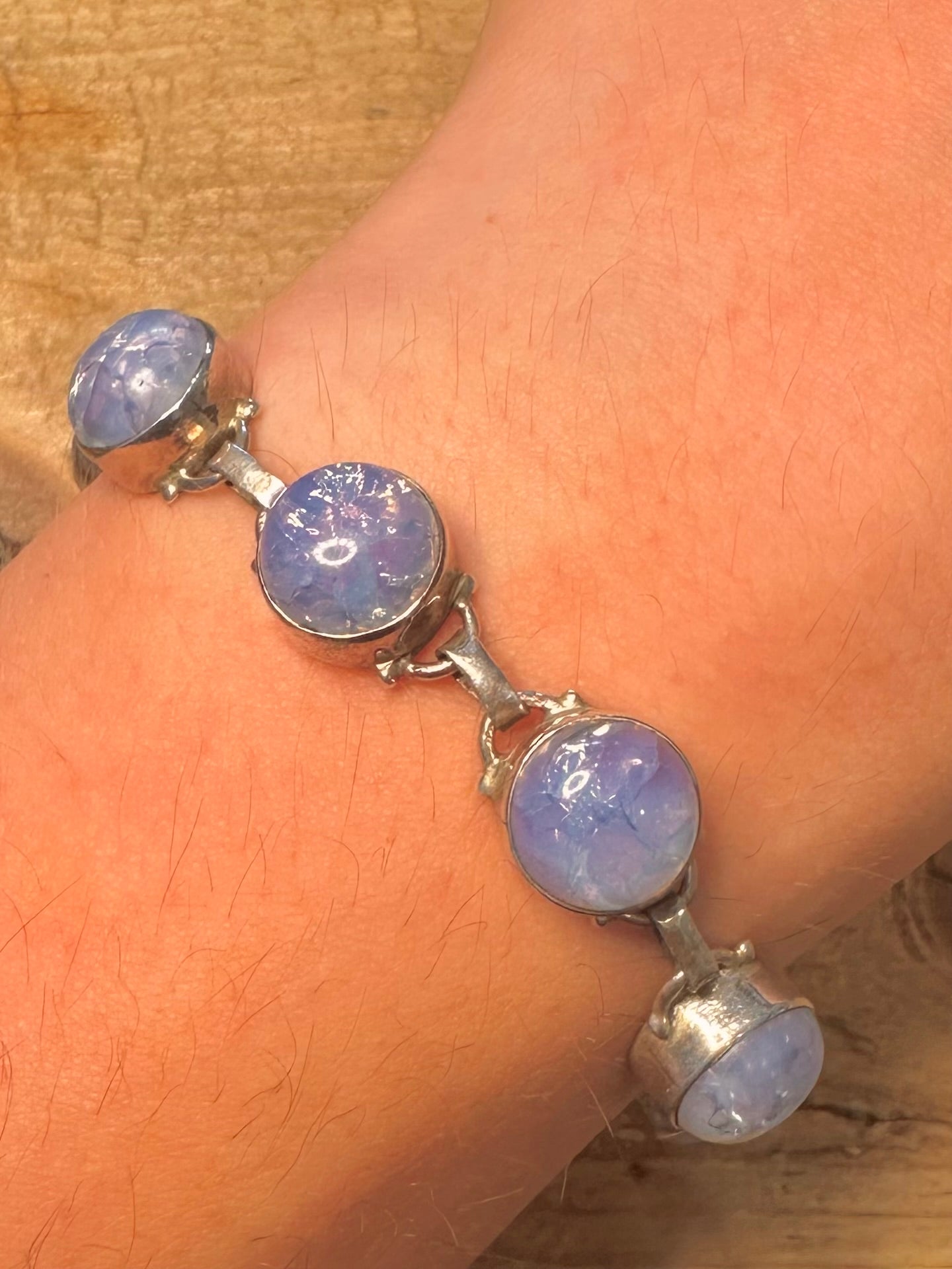 Vintage Blue Dumortierite 925 Silver 7 to 7.5 inch Bracelet