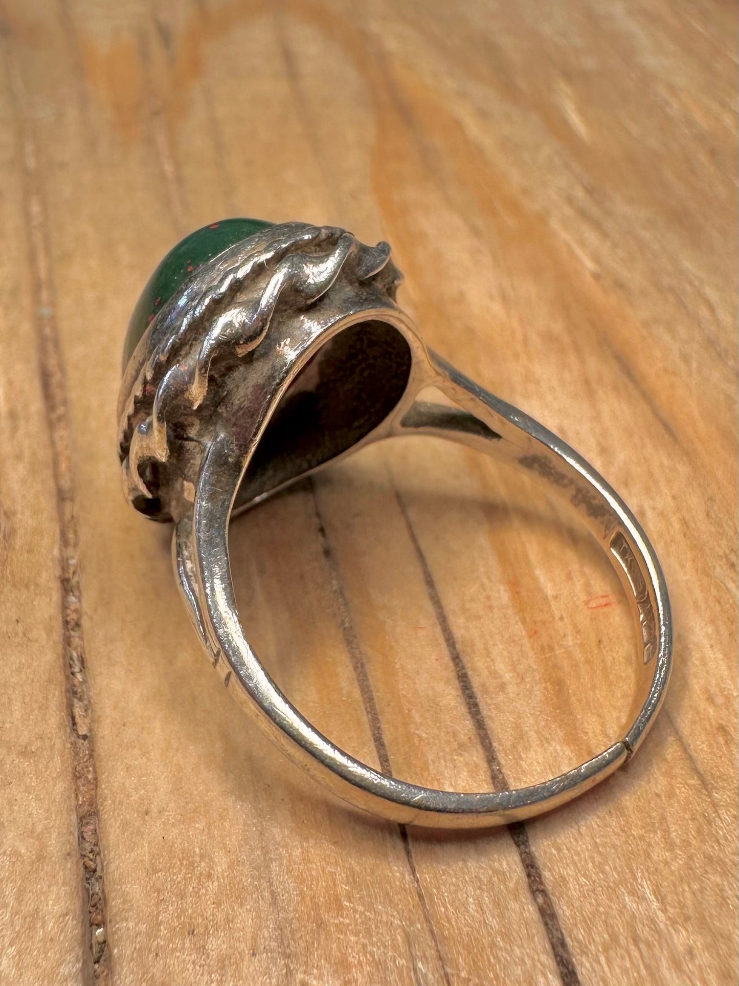 Vintage 1977 Bloodstone 925 Sterling Silver Size O Split on band Ring