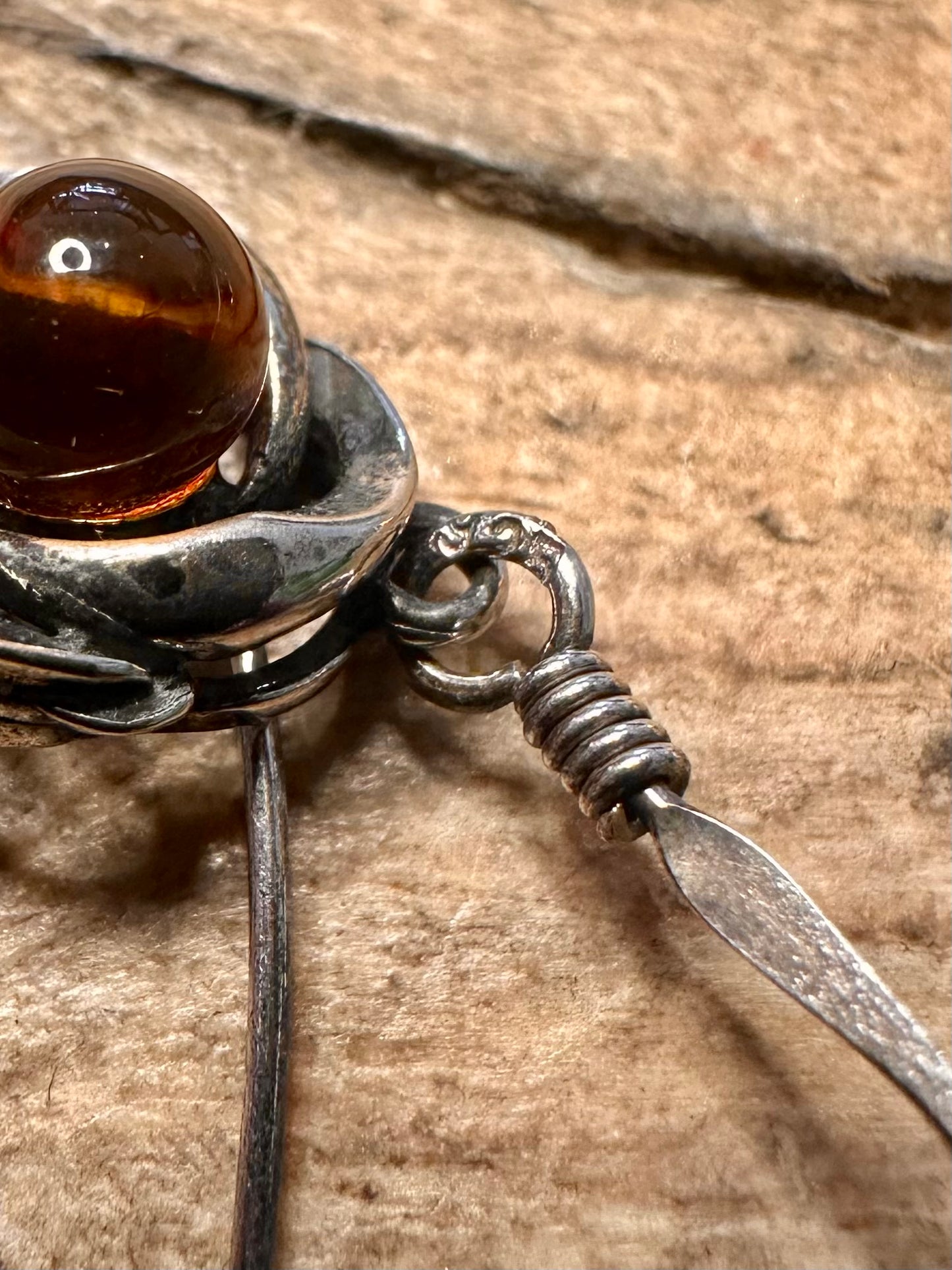 Vintage Amber Ornate 925 Silver Earrings