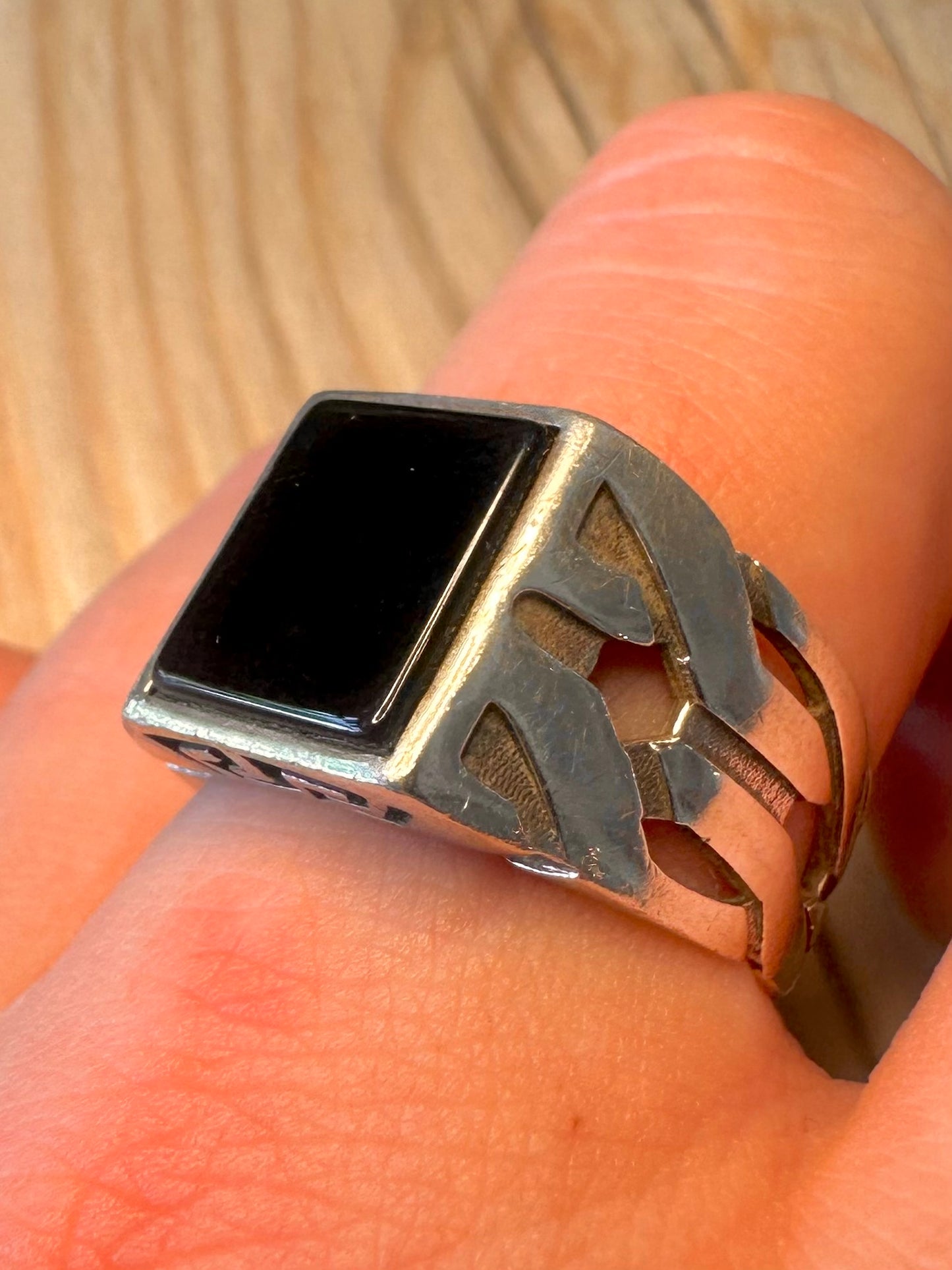 Vintage Onyx Signet 925 Silver Size U Ring