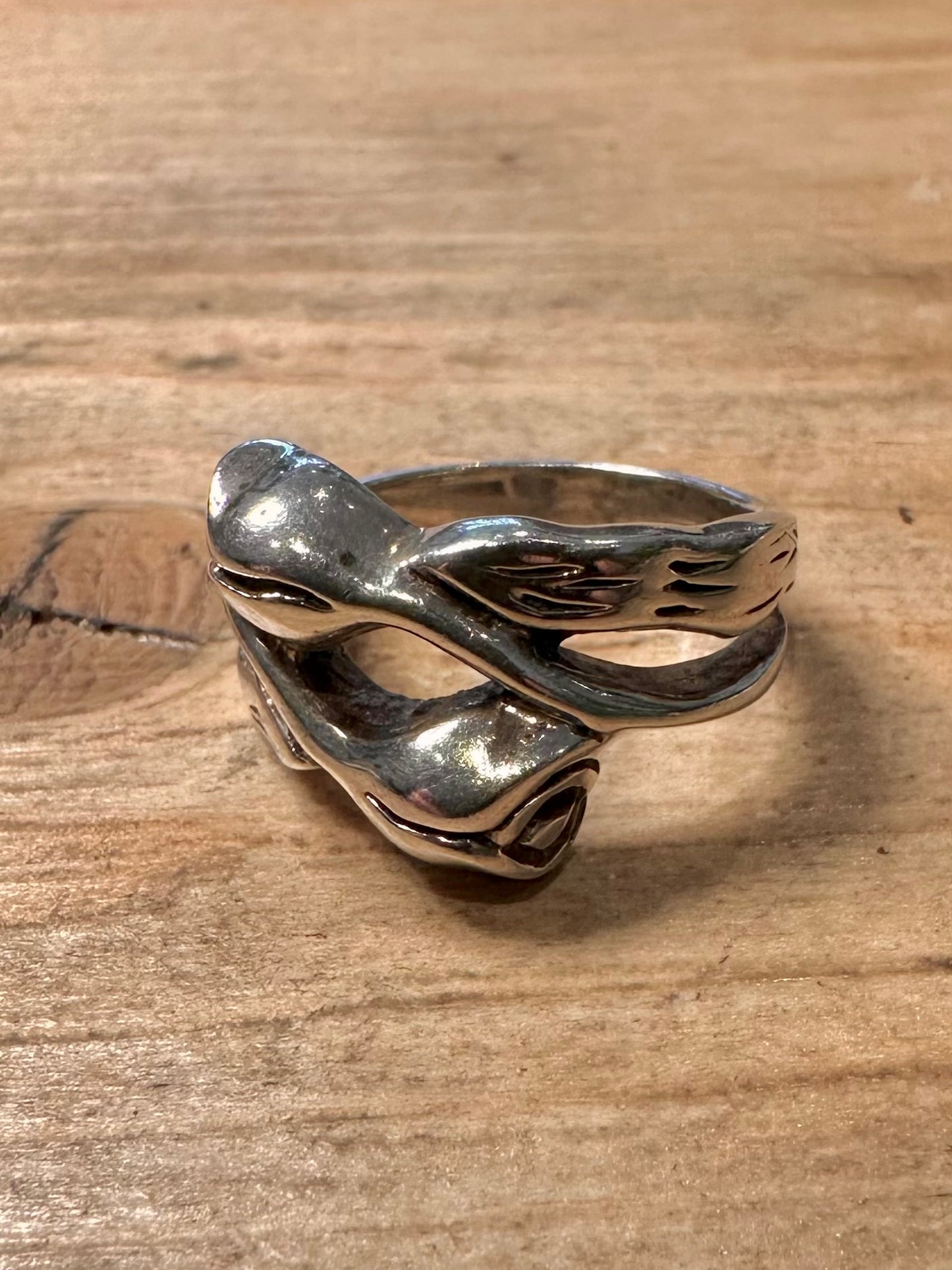 Vintage Double Rose 925 Silver Size M1/2 Ring