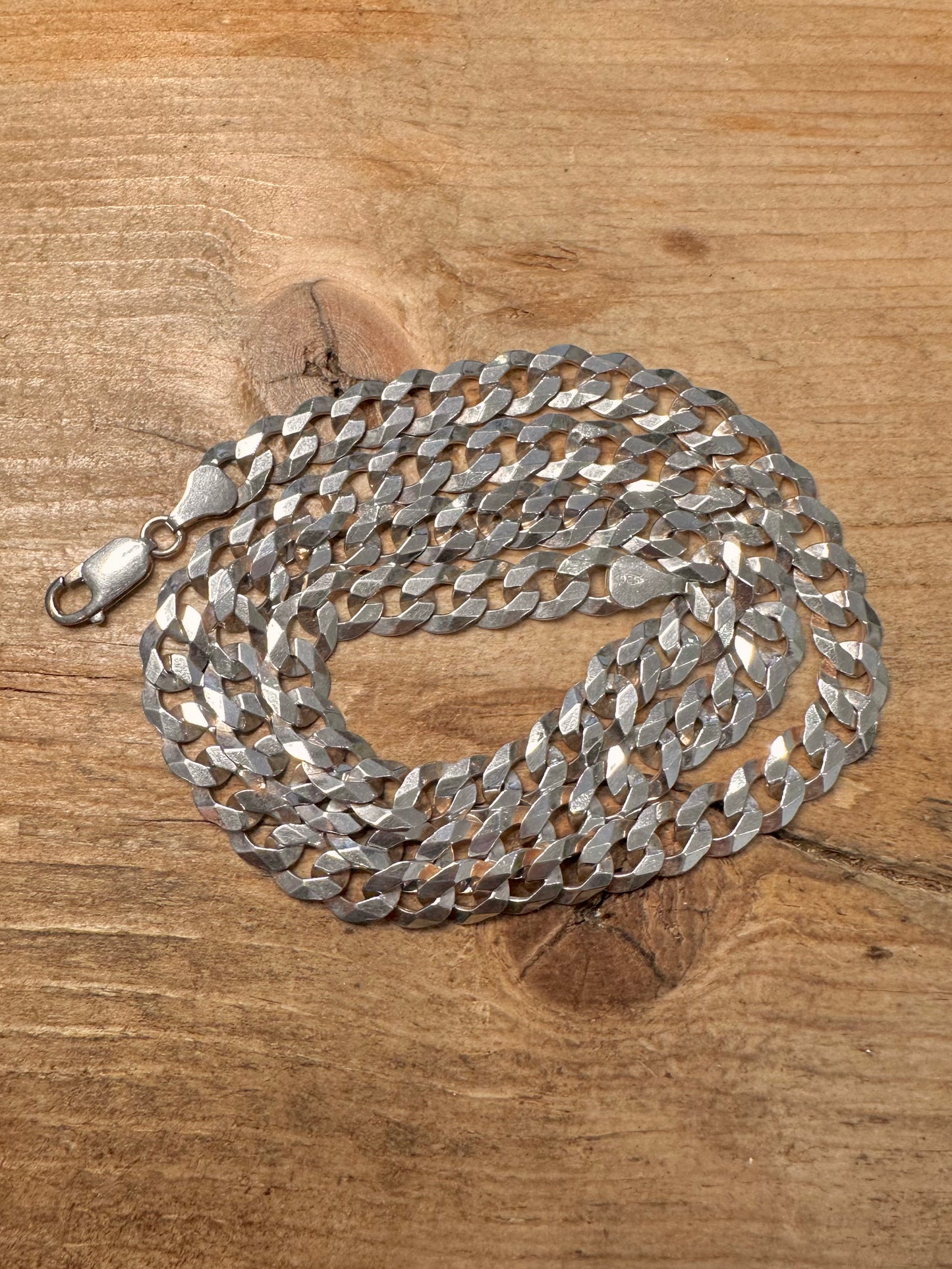 Vintage Flat Chunky Curb Chain 925 Silver 22 inch Necklace