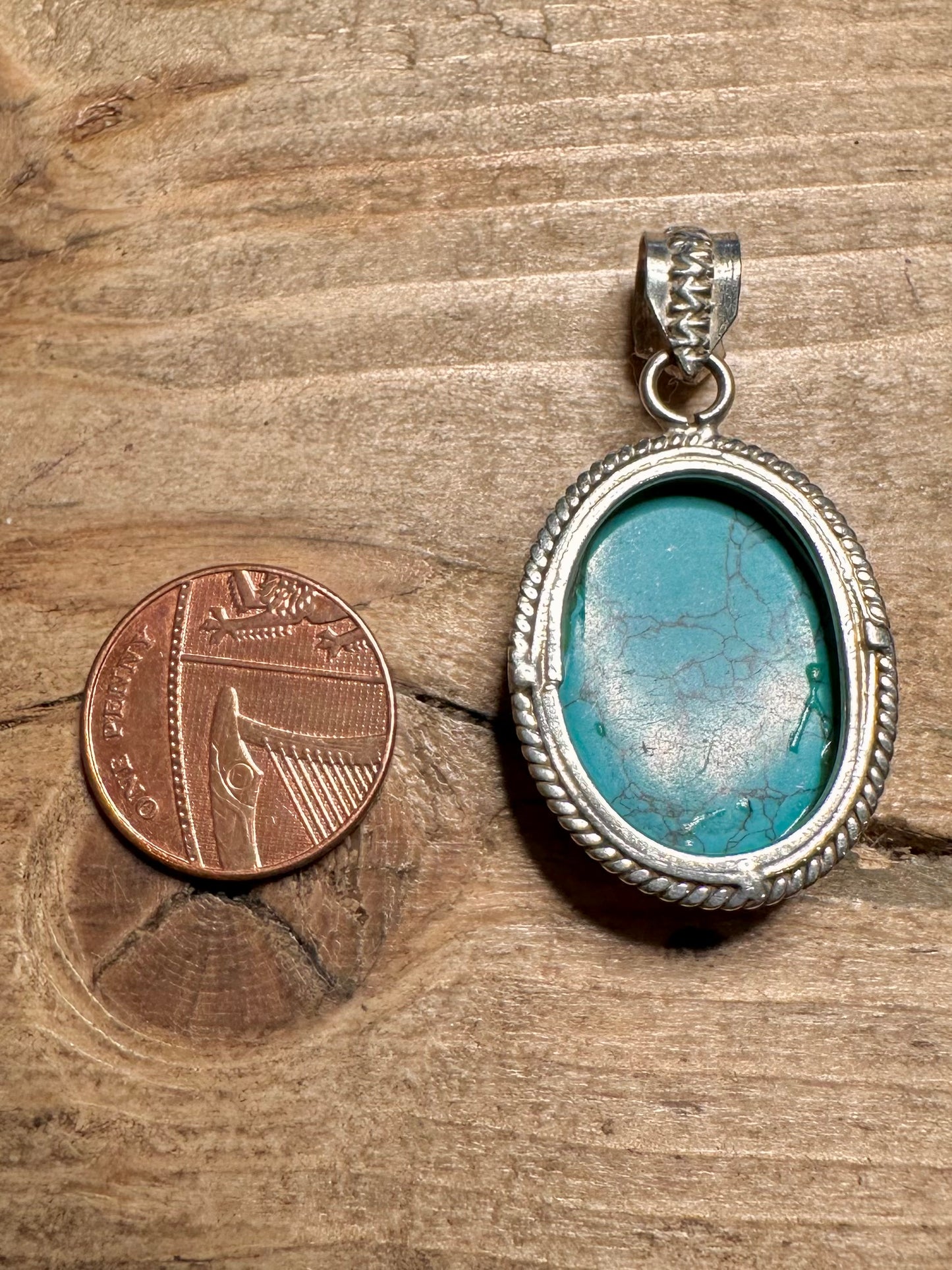 Vintage Polished Turquoise Oval 925 Silver Pendant