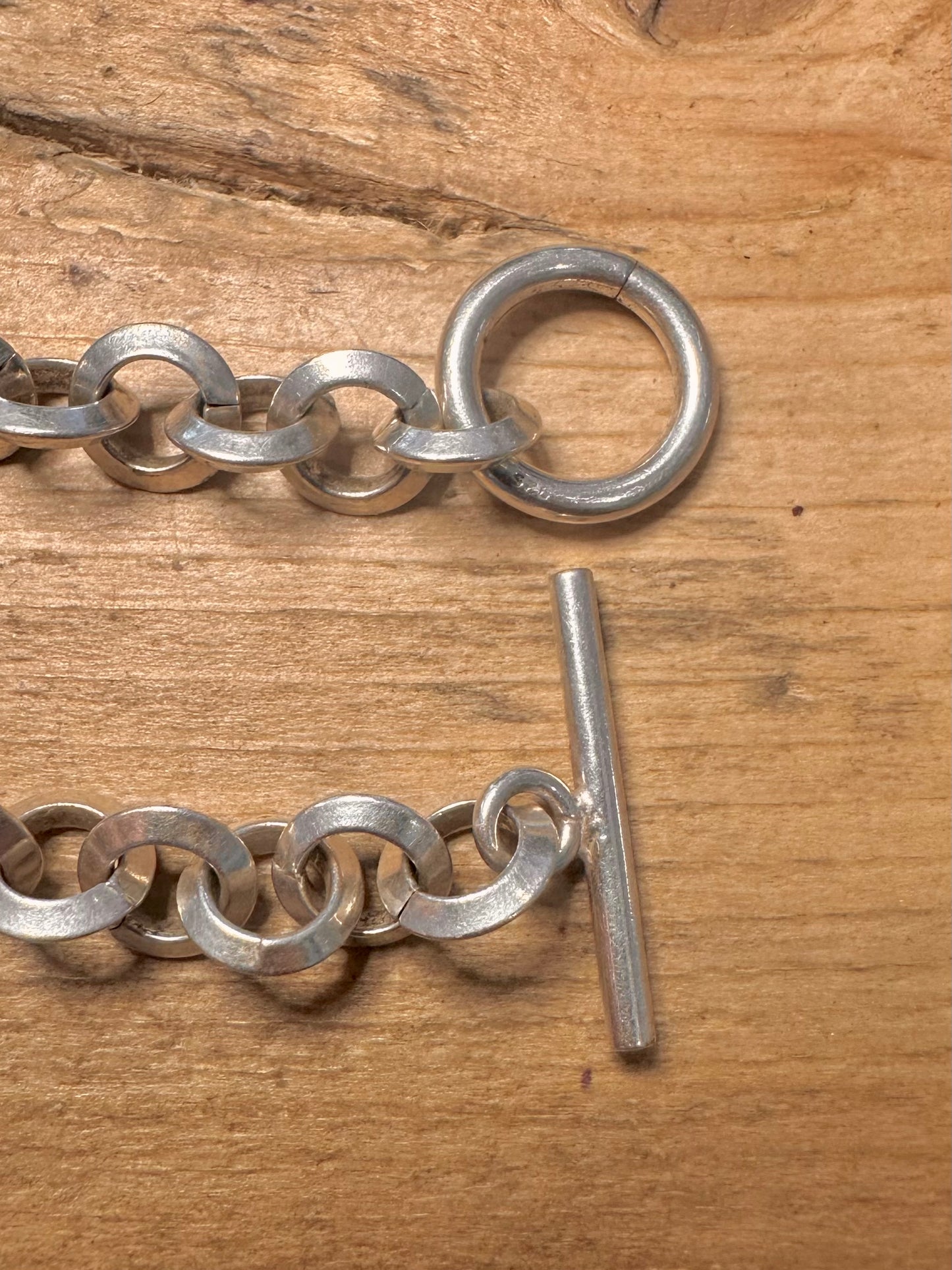 Modern Circle Link T Bar 925 Silver 7.2 inch Bracelet