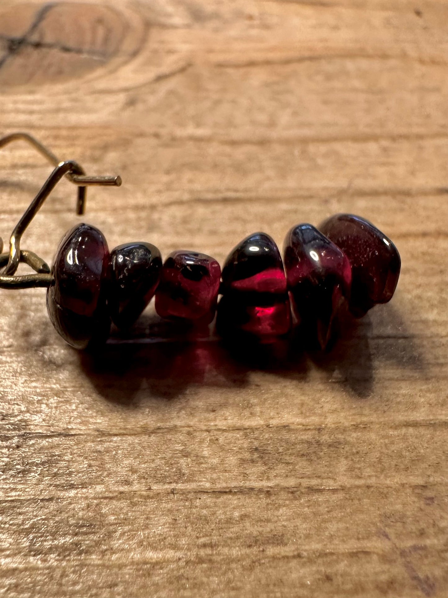 Vintage Garnet Chips Costume Gold Earrings