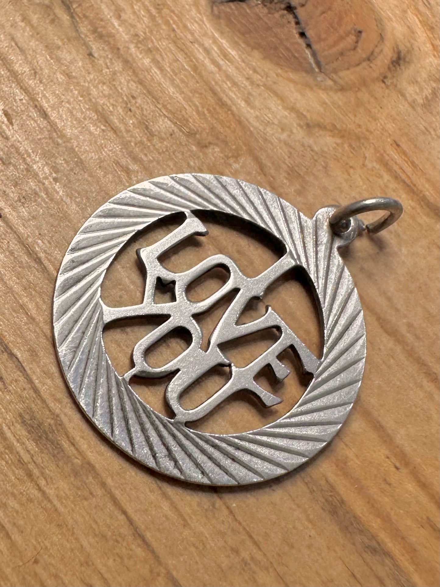 Vintage I Love You Textured 925 Silver Pendant