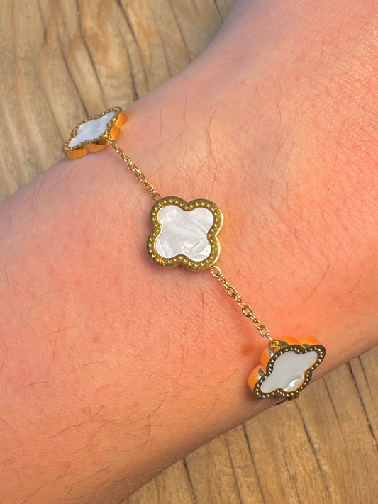 Vintage Van Cleef Style Mother of Pearl 18K Gold Plate 6.5 or 9 inch Costume Bracelet