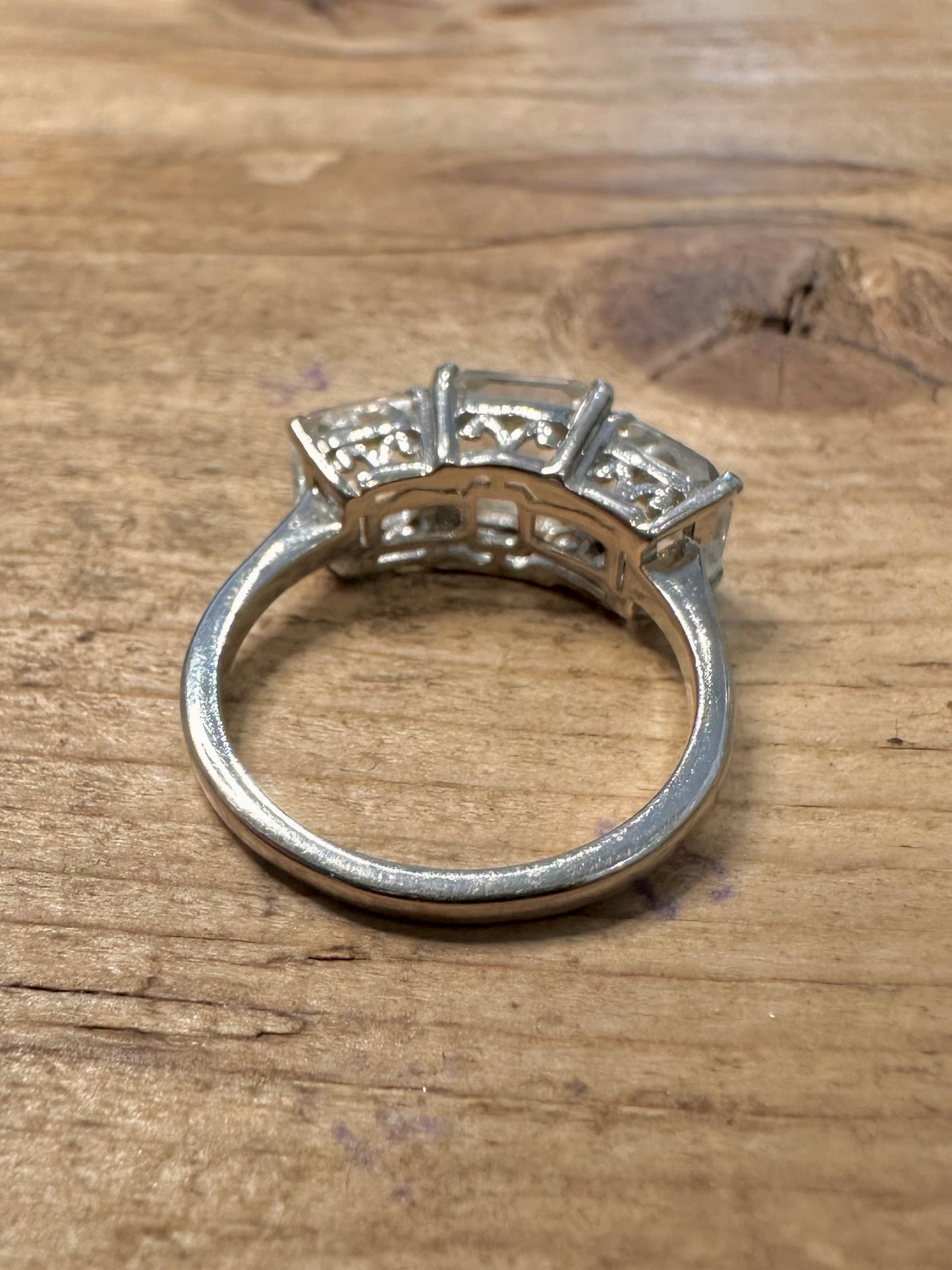 Vintage Square CZ Trilogy 925 Silver Size M1/2 Ring