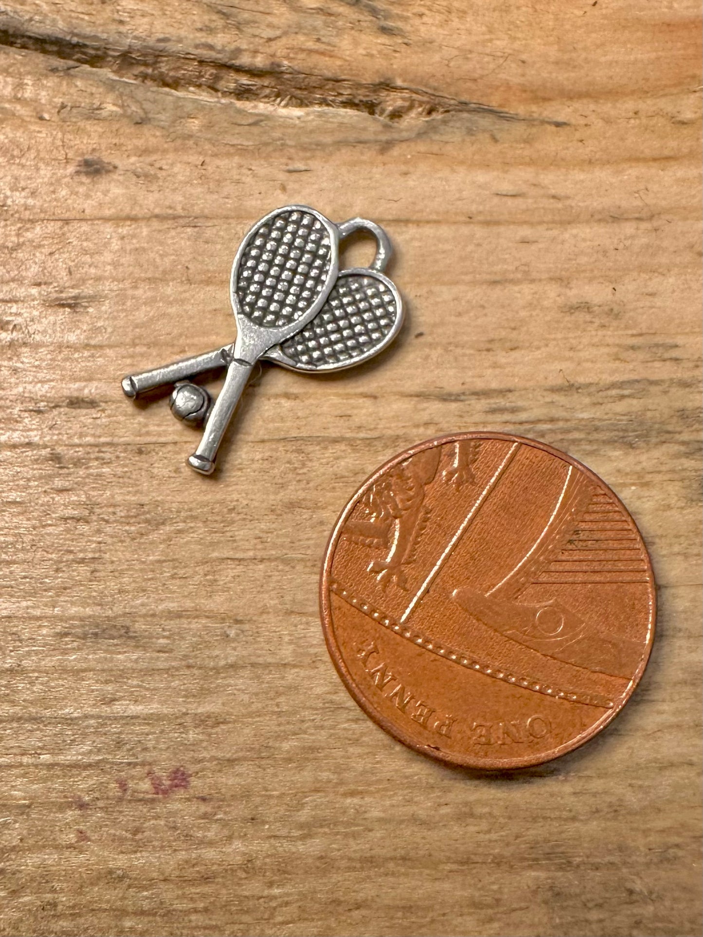 Vintage Tennis Racket and Ball 925 Silver Charm Pendant