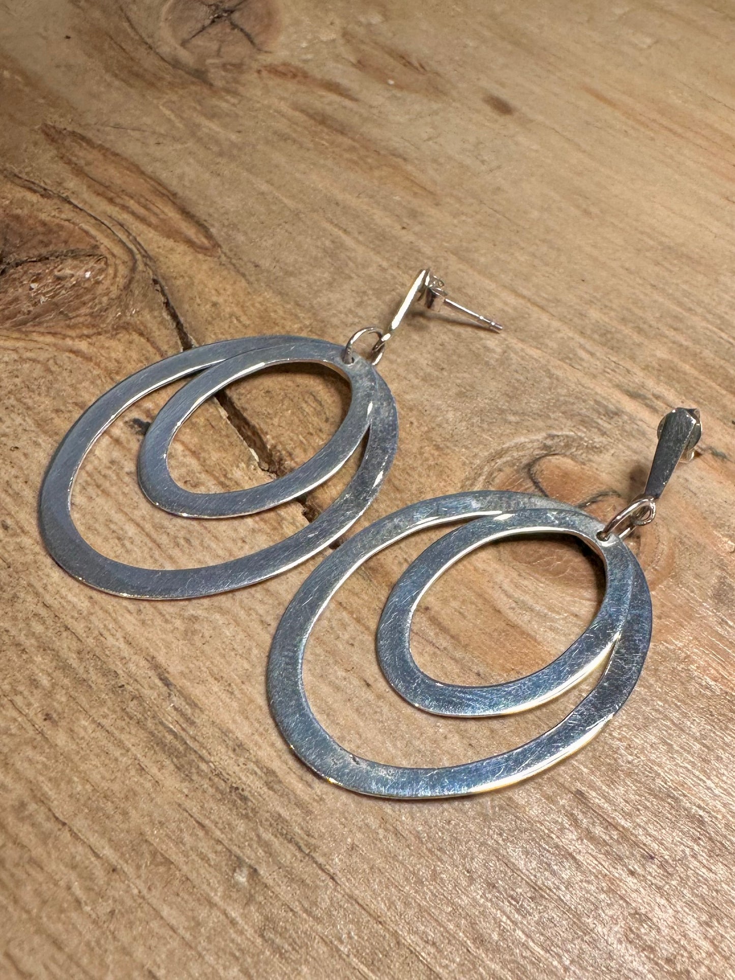 Abstract Double Oval Dangle 925 Silver Earrings