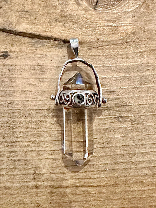 Vintage Ying and Yang Clear Pillar 925 Silver Pendant
