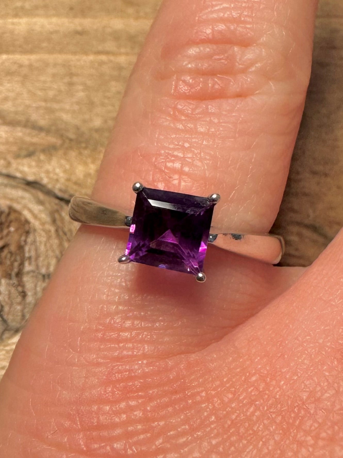 Modern Amethyst Square 925 Silver Size N1/2 Ring