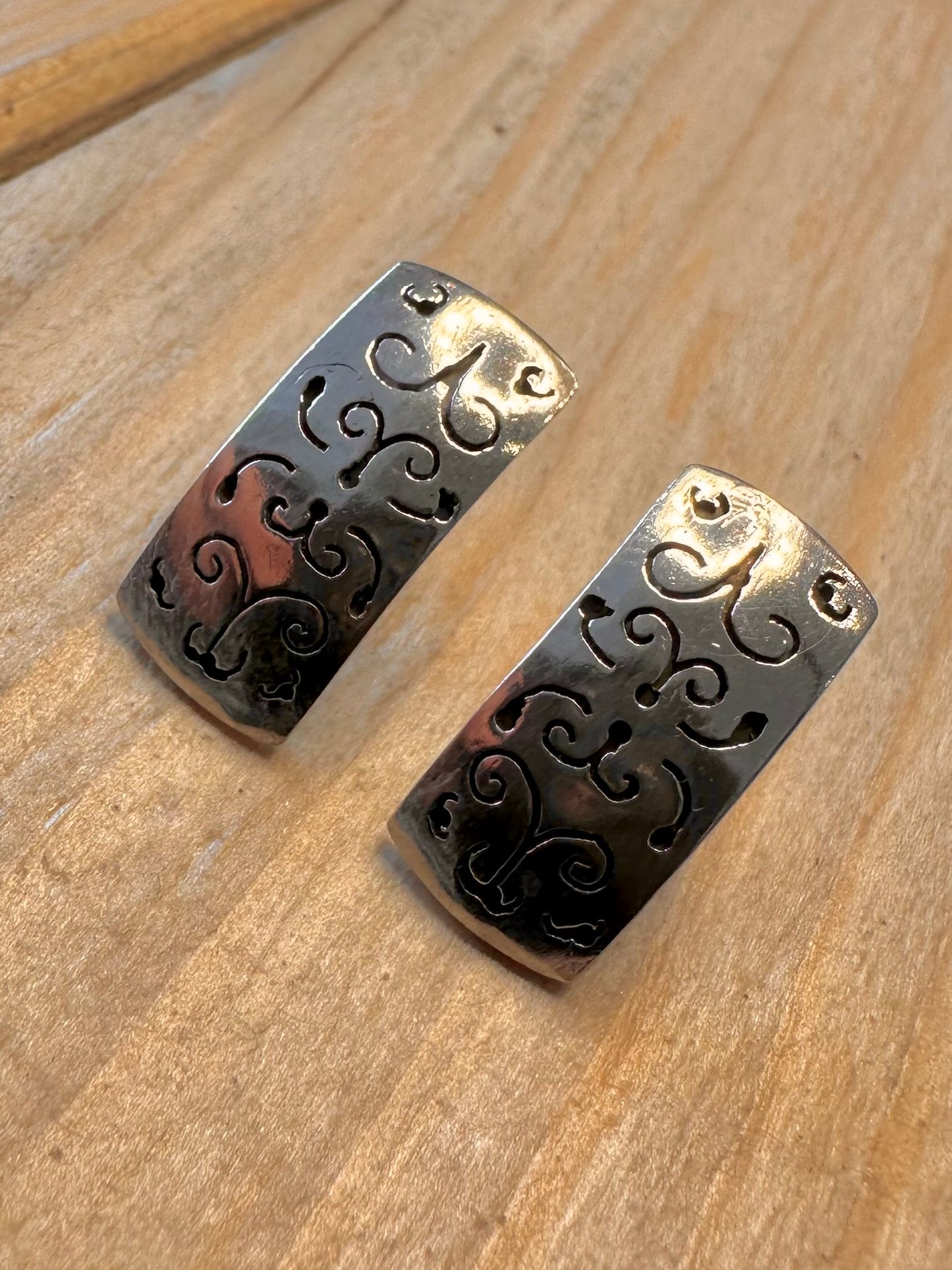 Vintage Engraved Design Rectangle 925 Silver Earrings