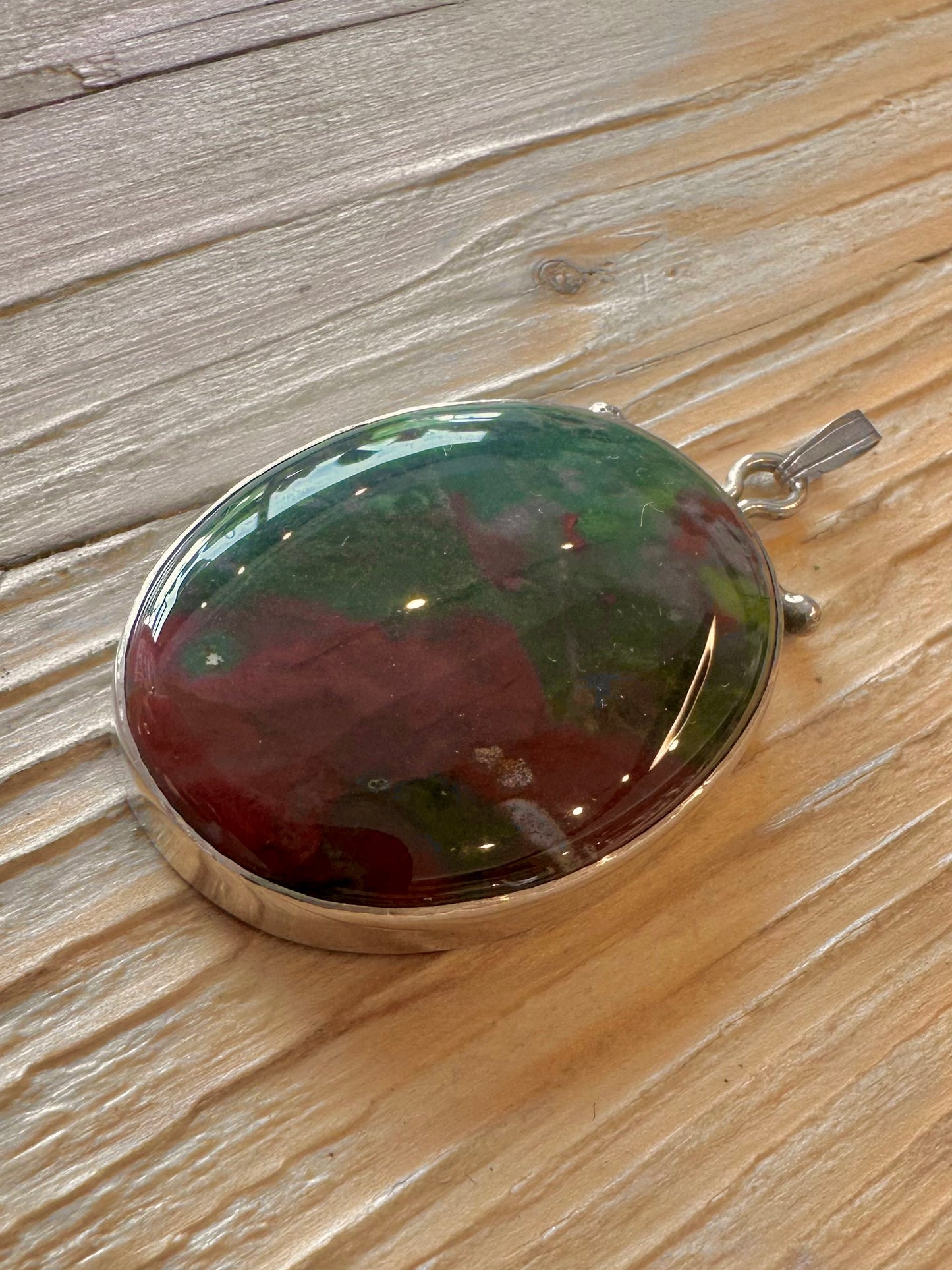 Vintage Bloodstone 925 Sterling Silver Pendant