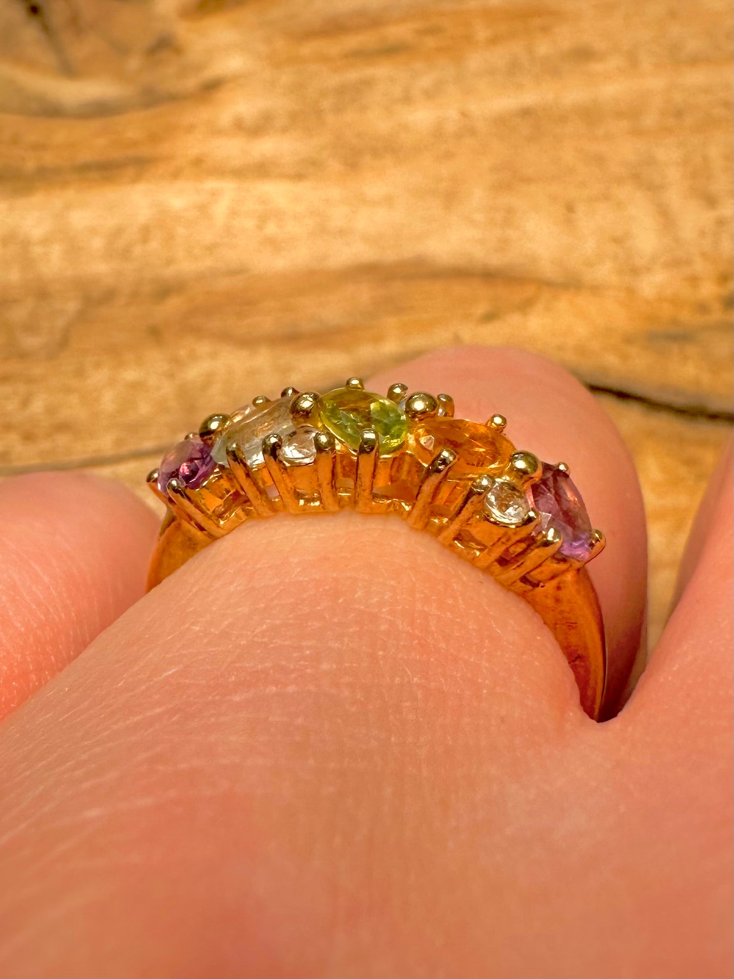Vintage Multi Gemstone Gold on 925 Silver Size P1/2 Ring