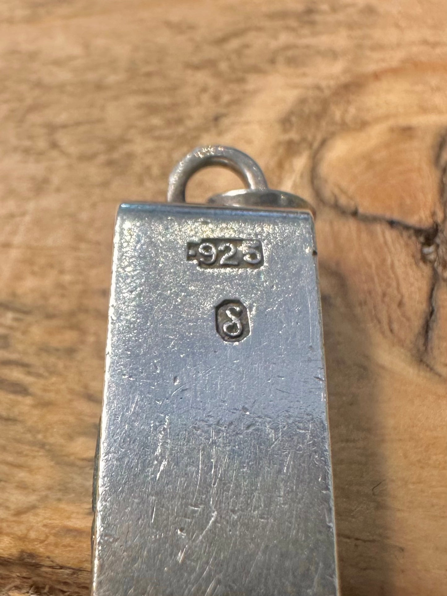 Vintage Serpentine Domino 925 Silver Pendant
