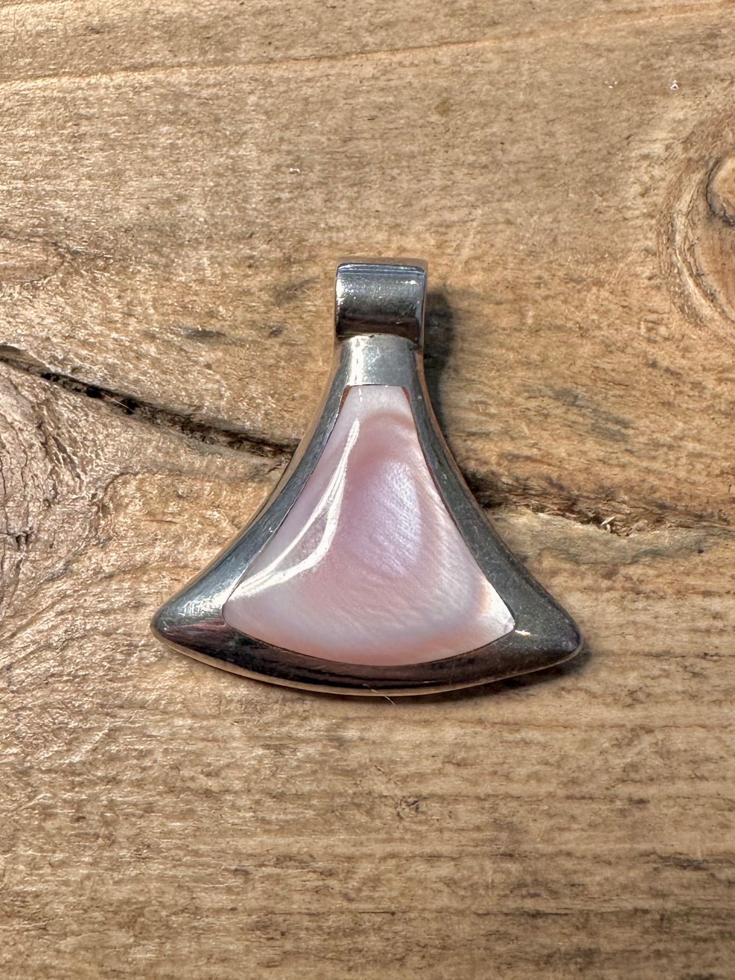 Vintage Pink Mother of Pearl Mayan Art 925 Silver Pendant