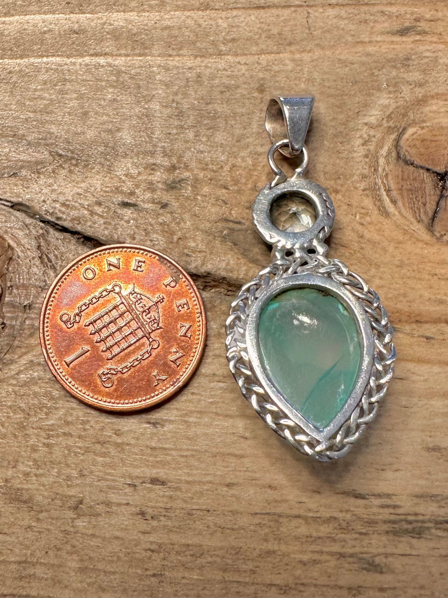 Vintage Blue Topaz and Light Blue Stone 925 Silver Pendant