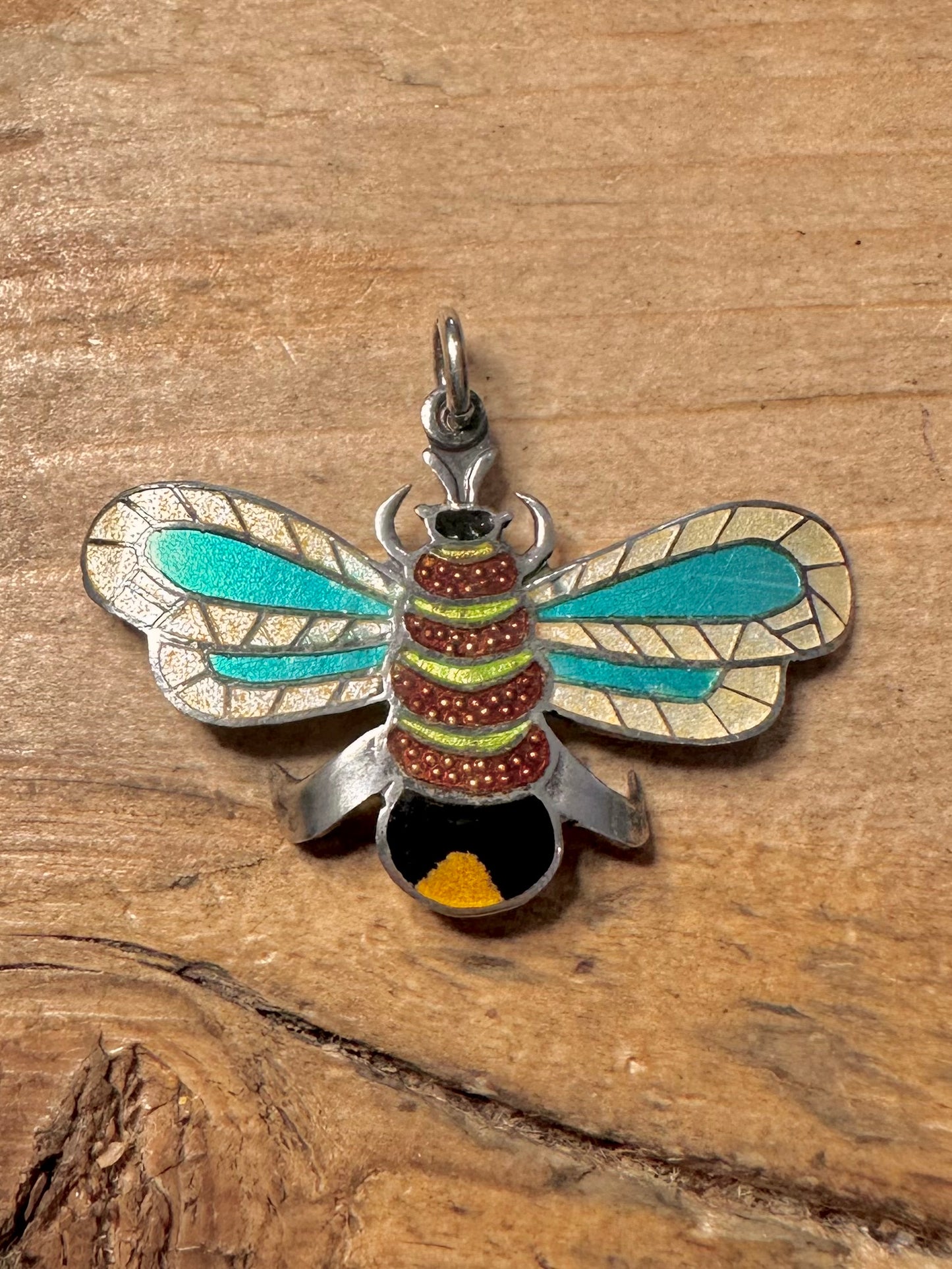 Vintage Enamel Bee Mexican 925 Silver Pendant