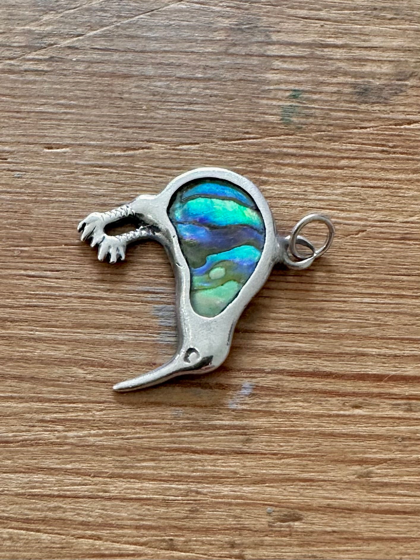 Vintage Abalone Kiwi Bird 925 Silver Pendant