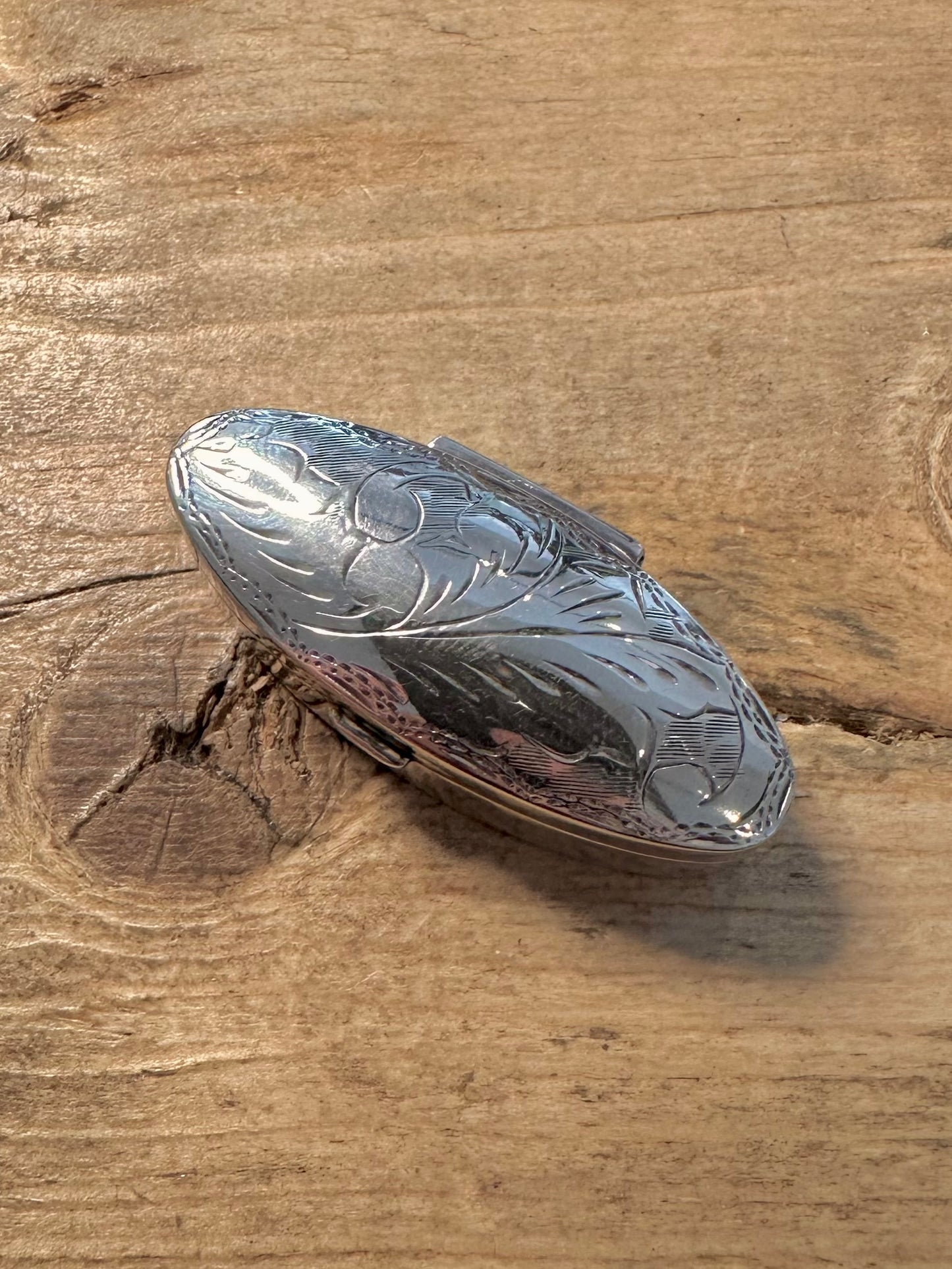 Vintage 1995 Engraved Elongated Pill Box 925 Silver Collectables