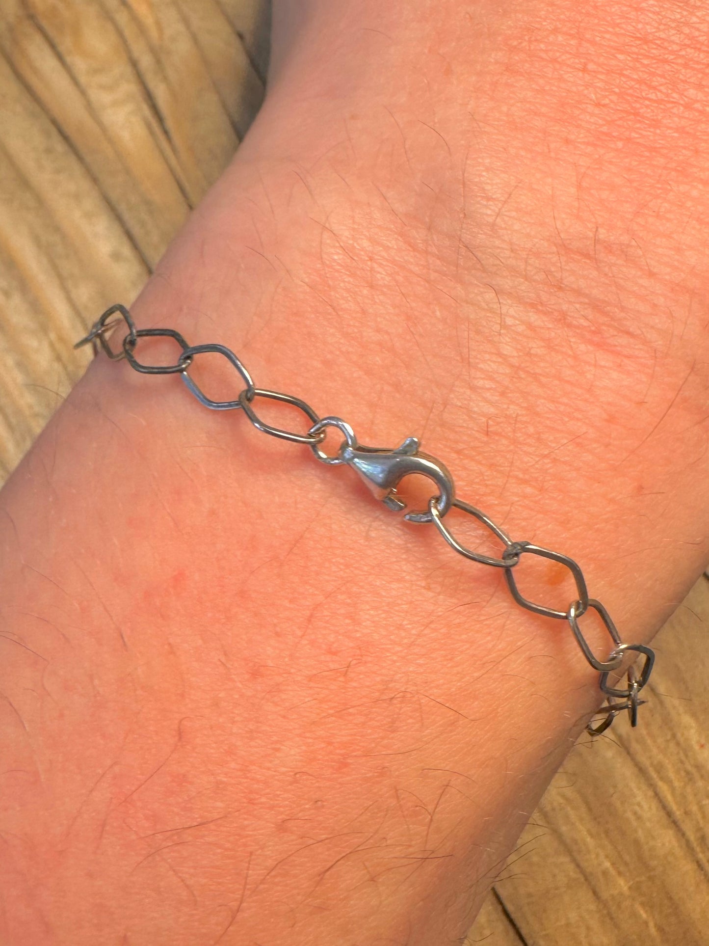 Vintage Unique Chain Evil Eye and Heart Charm 925 Sterling Silver 7.5 inch Bracelet