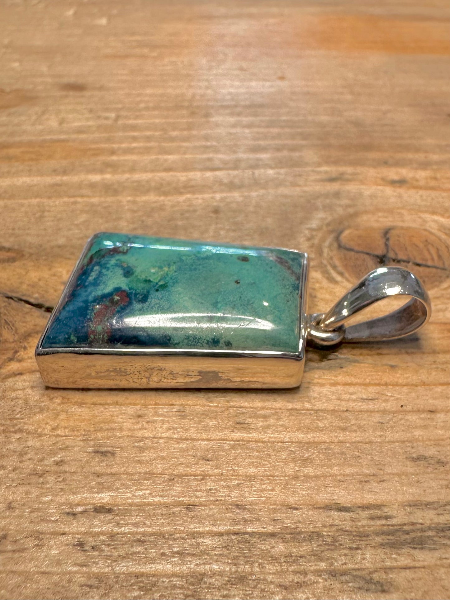Abstract Turquoise Rectangular 925 Silver Pendant