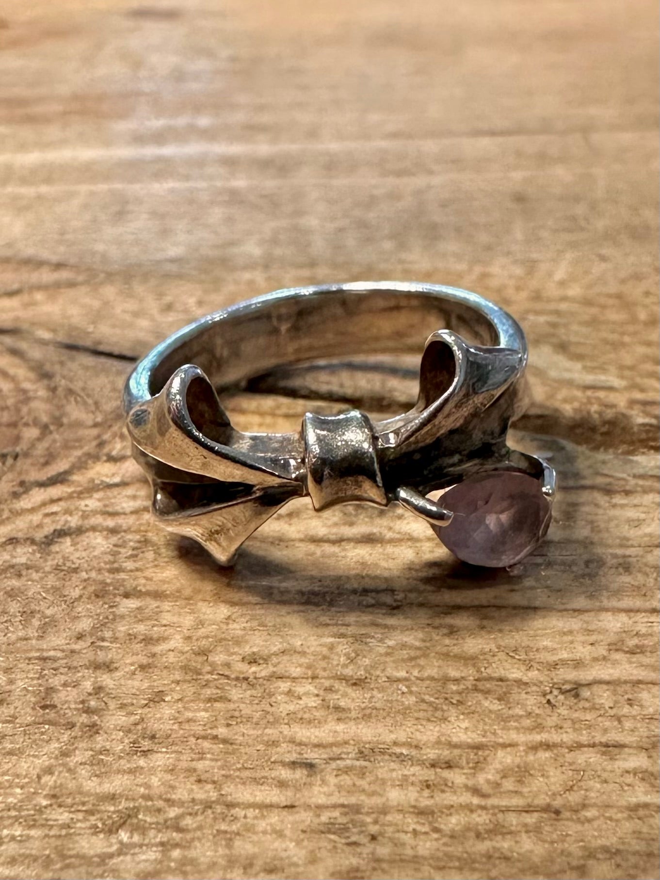 Vintage Bow Amethyst 925 Silver Size L Ring