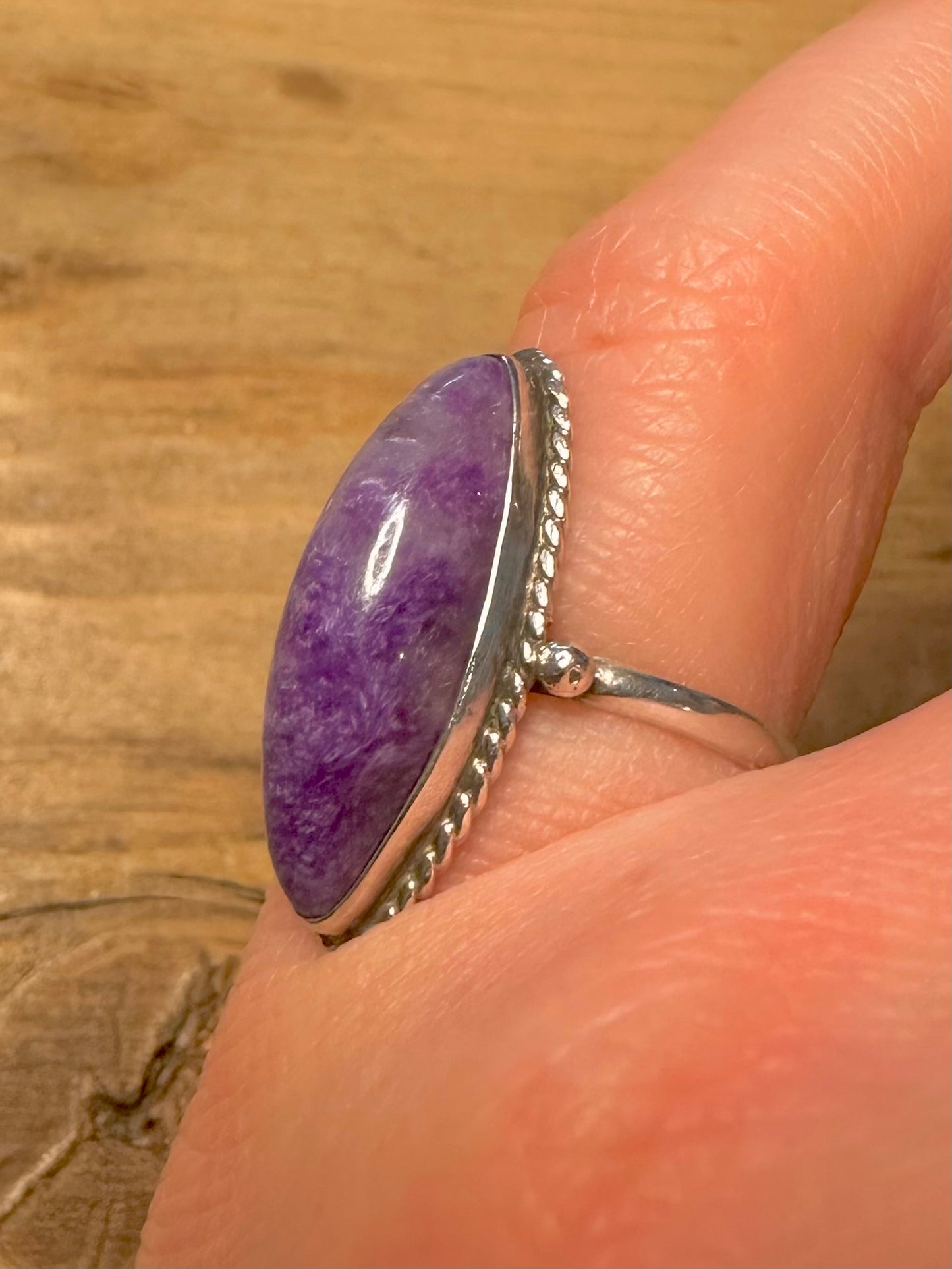 Vintage Charoite Elongated 925 Silver Size N Ring