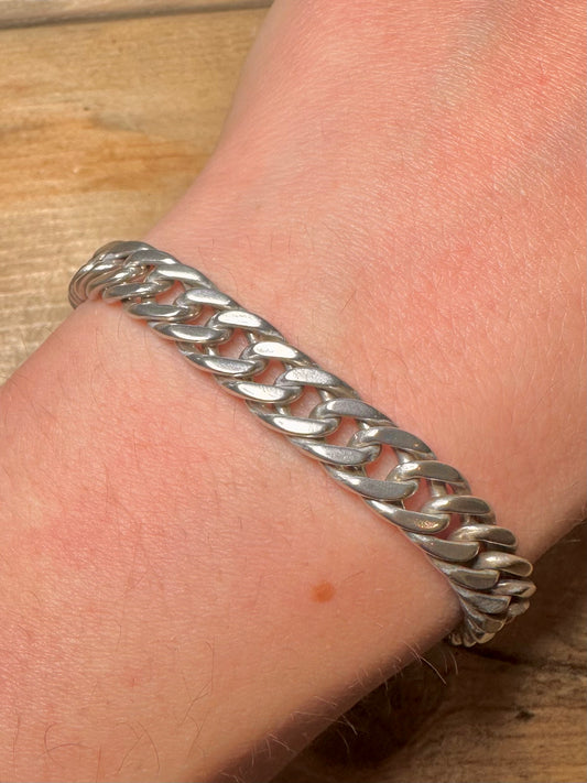 Vintage Chunky Double Curb Chain Link 925 Silver 8 inch Bracelet