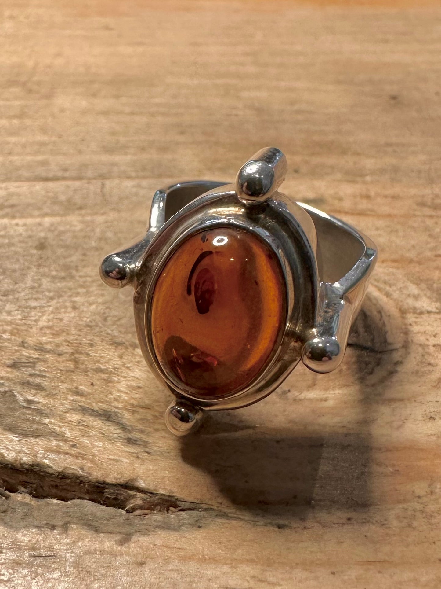 Abstract Modernist Chunky Amber 925 Silver Size N1/2 Ring