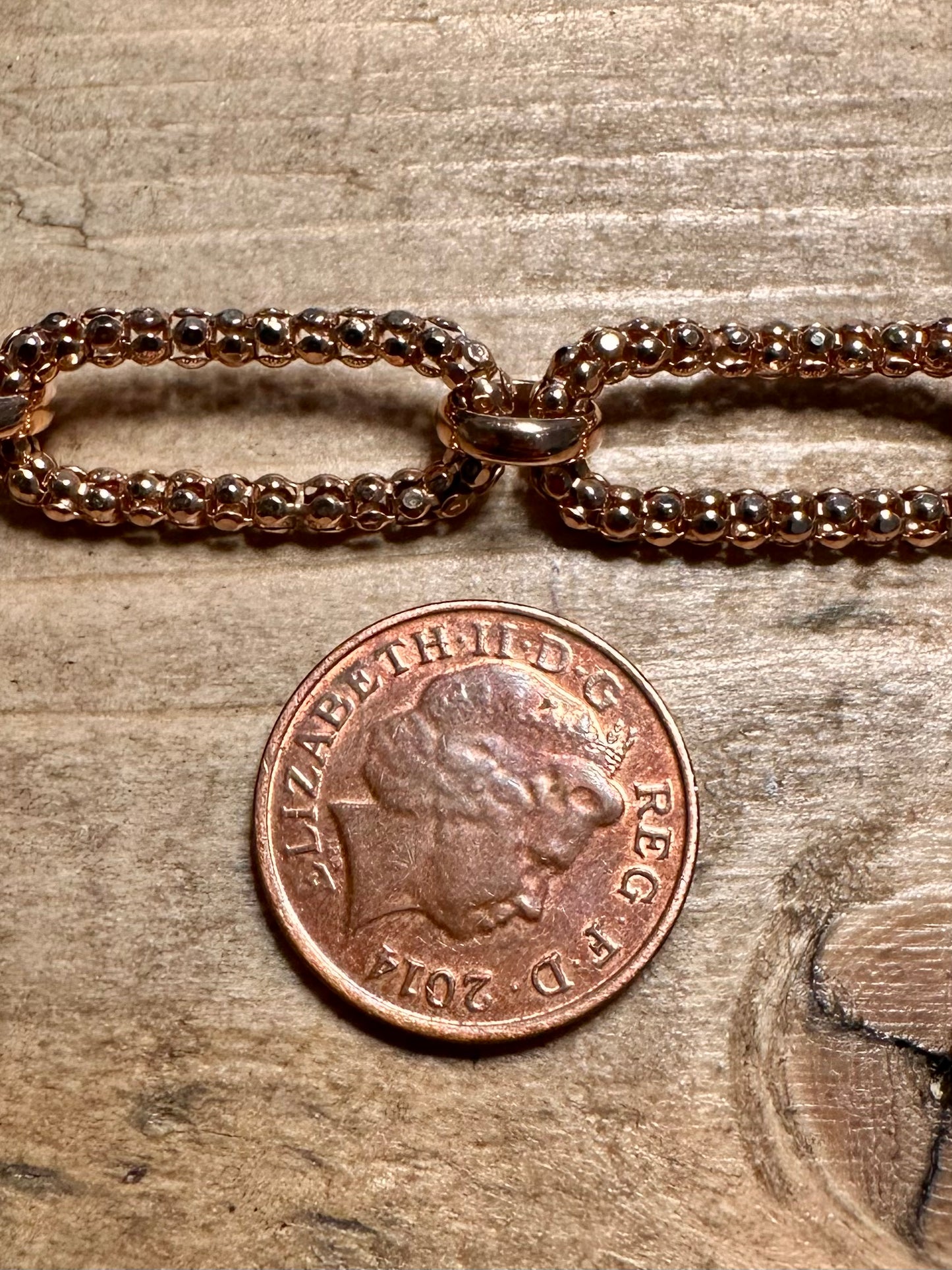 Modern Rose Gold Unique Link T Bar Italy 925 Silver 8 inch Bracelet