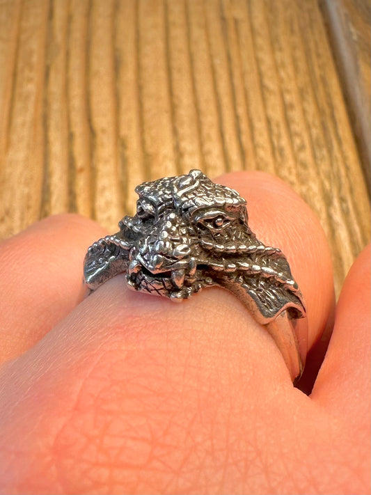 Dragon Intricate Textured 925 Sterling Silver Size V Ring