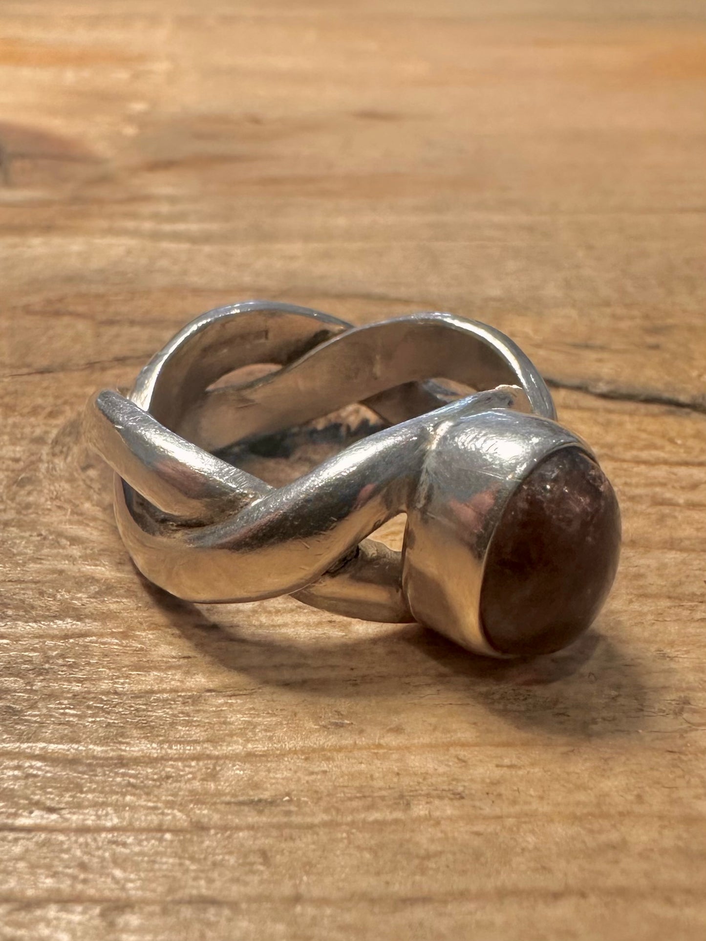 Abstract Garnet Twisted Chunky 925 Silver Size P Ring