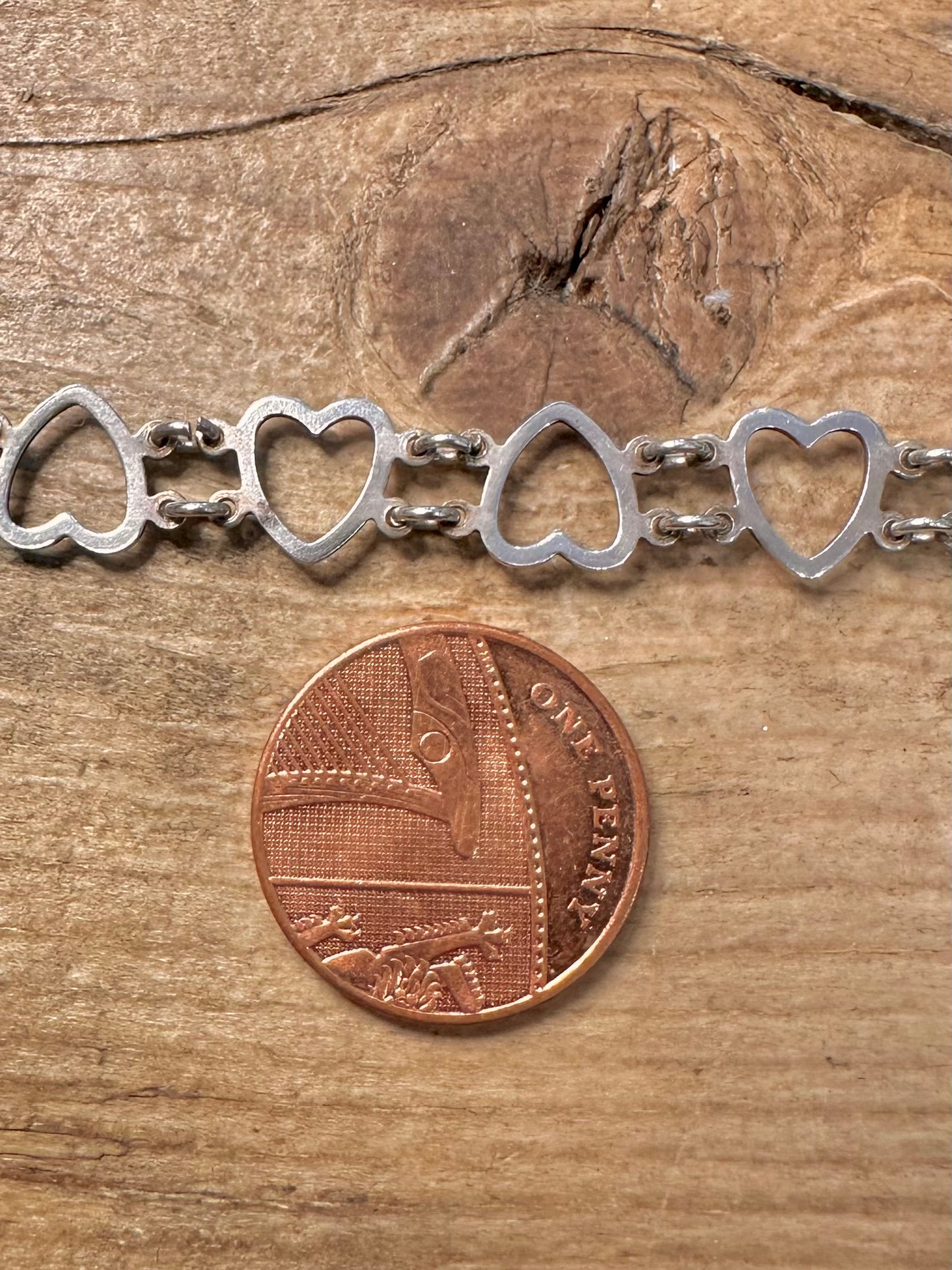 Vintage Heart Link 925 Silver 7.1 inch Bracelet