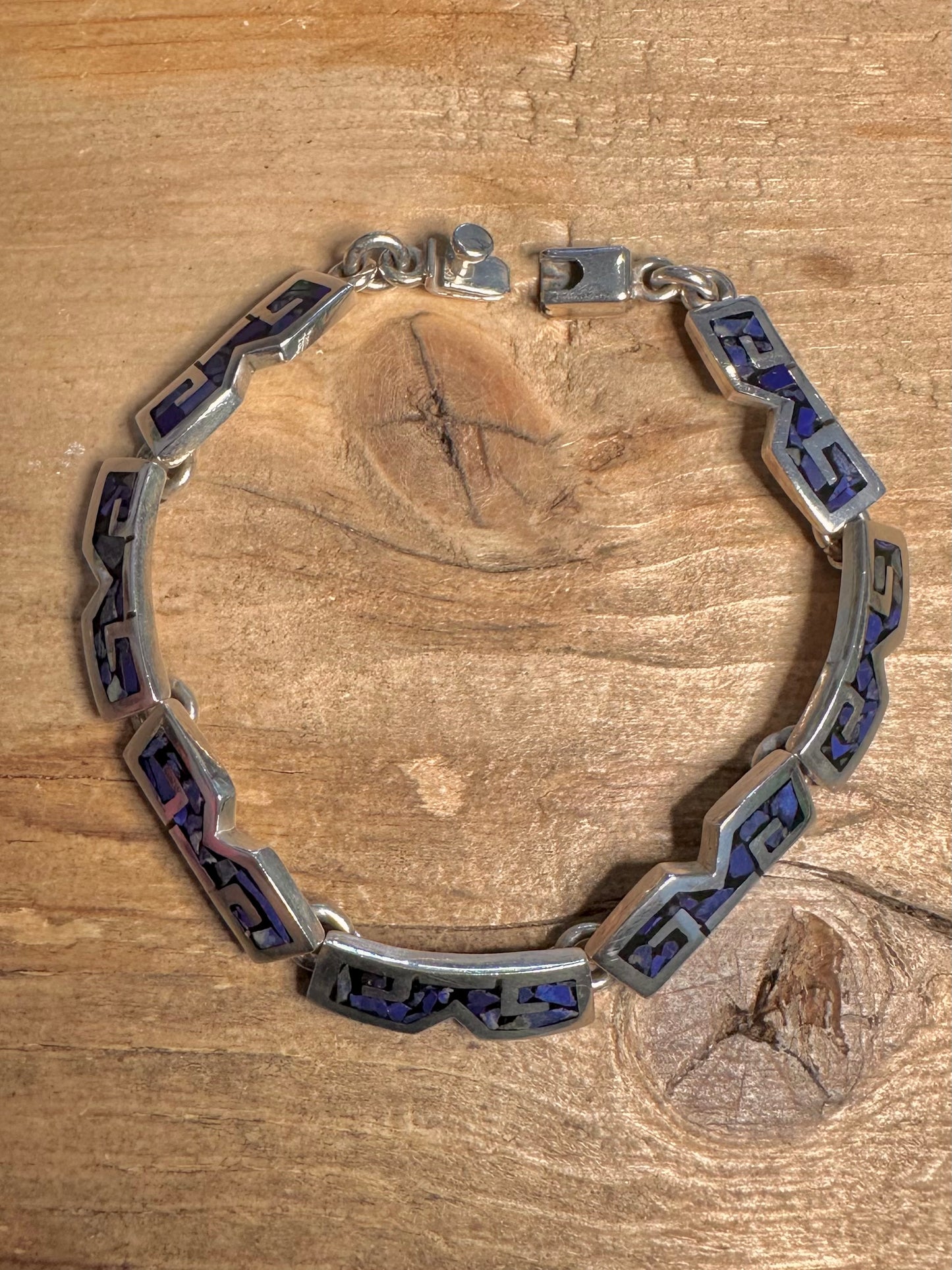 Vintage Lapis Inlay Mexico 925 Silver 7.8 inch Bracelet