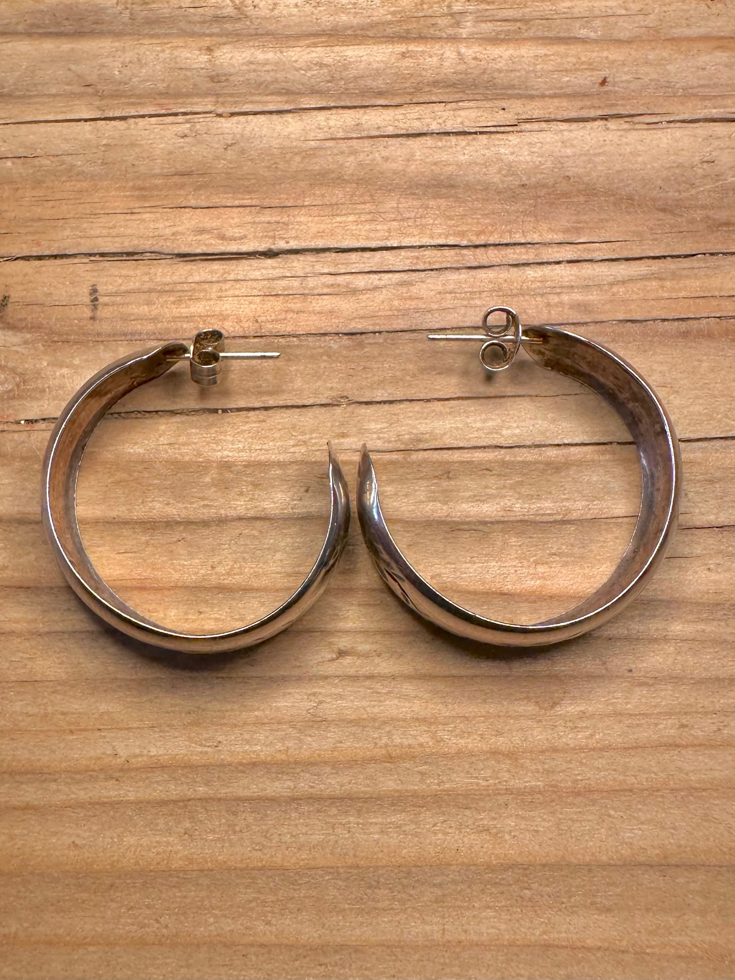 Vintage Floral Engraved Wide Half Hoops 925 Sterling Silver Earrings