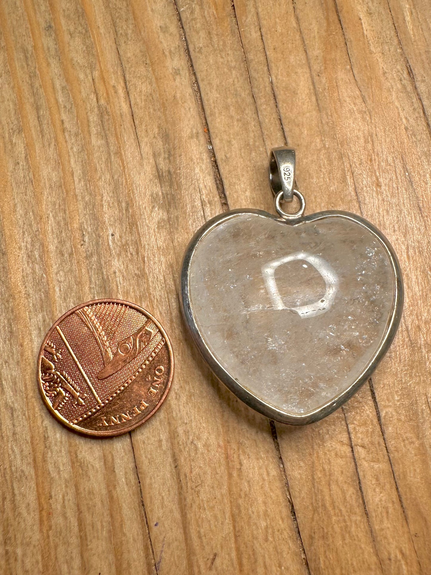 Vintage White Quarts Heart 925 Sterling Silver Pendant