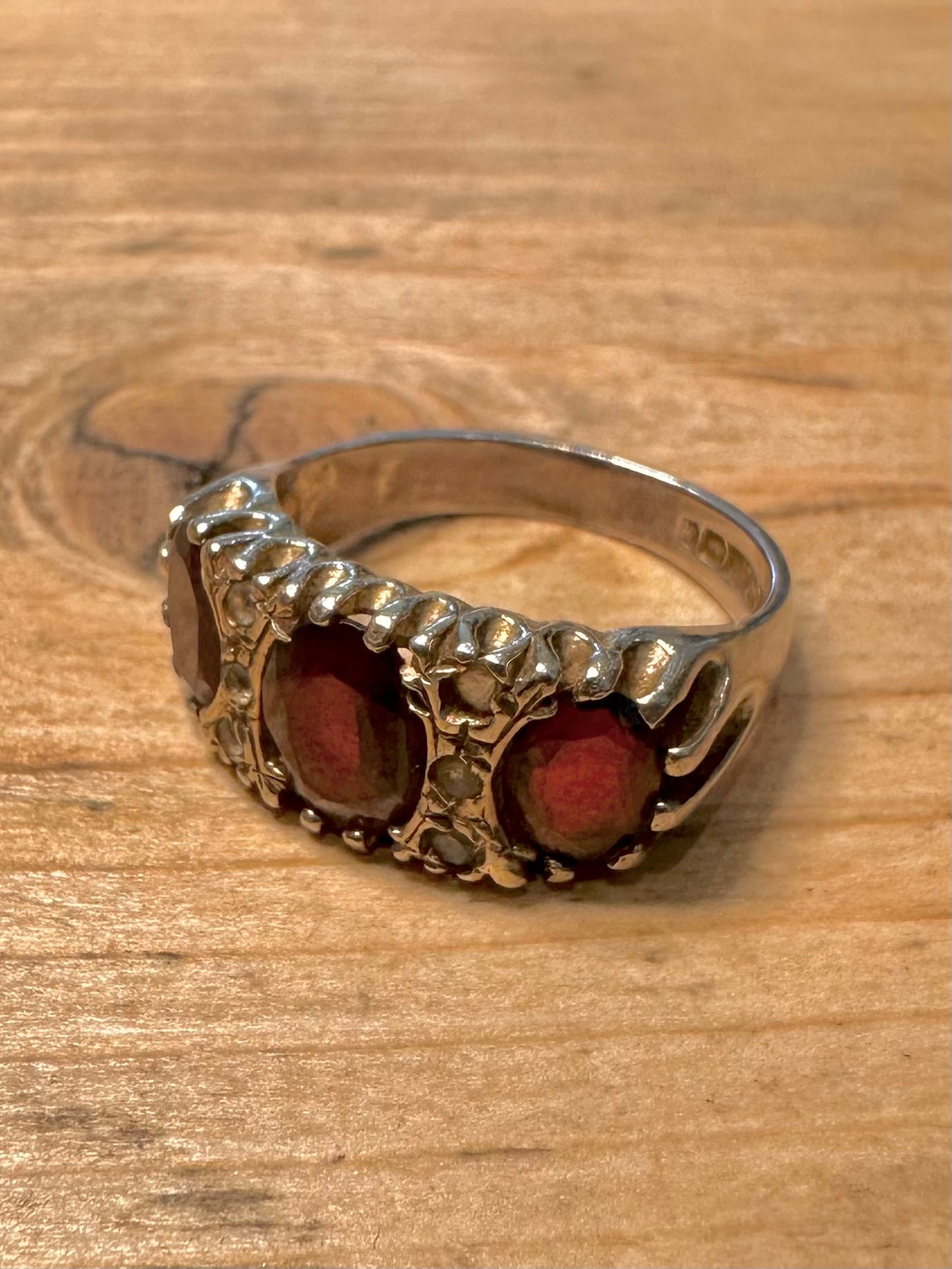 Vintage 1975 Garnet and White CZ 925 Silver Size P Ring